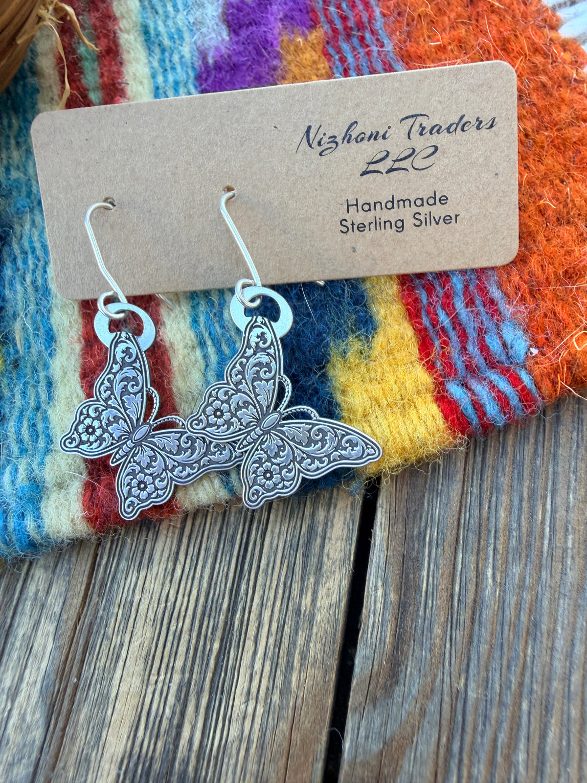 Handmade Sterling Silver Dangle Butterfly Earrings