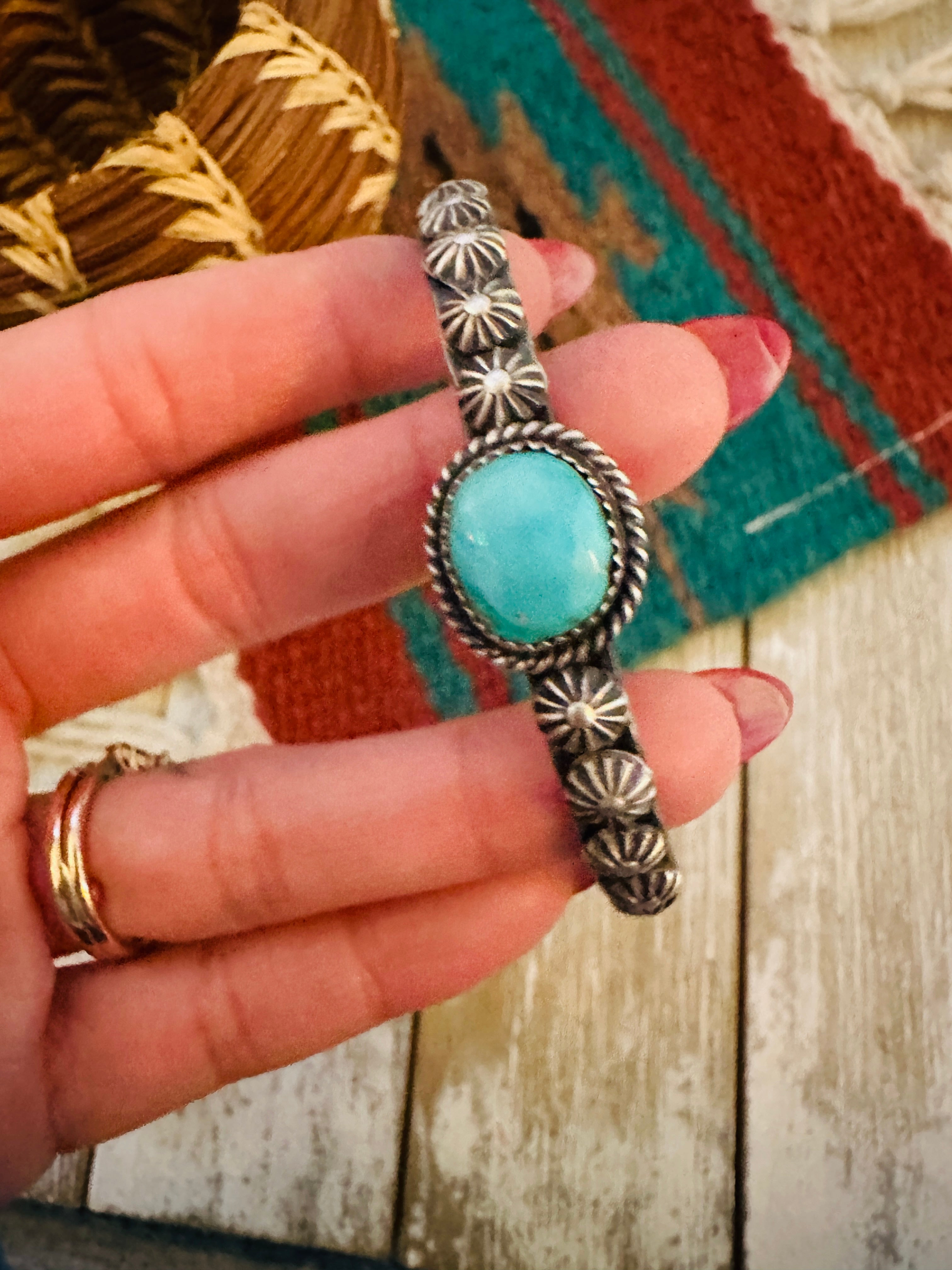 Handcrafted Turquoise & Sterling Silver Cuff Bracelet by Kevin Billah