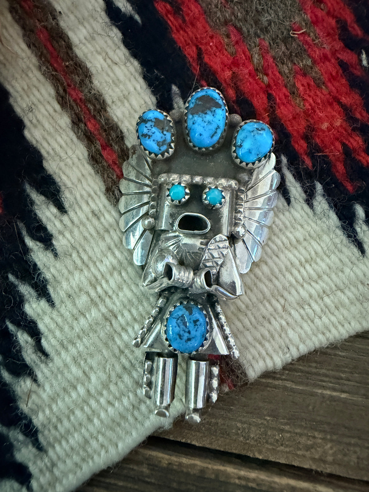 Handcrafted Sterling Silver & Turquoise Kachina Brooch by Doris Smallcanyon