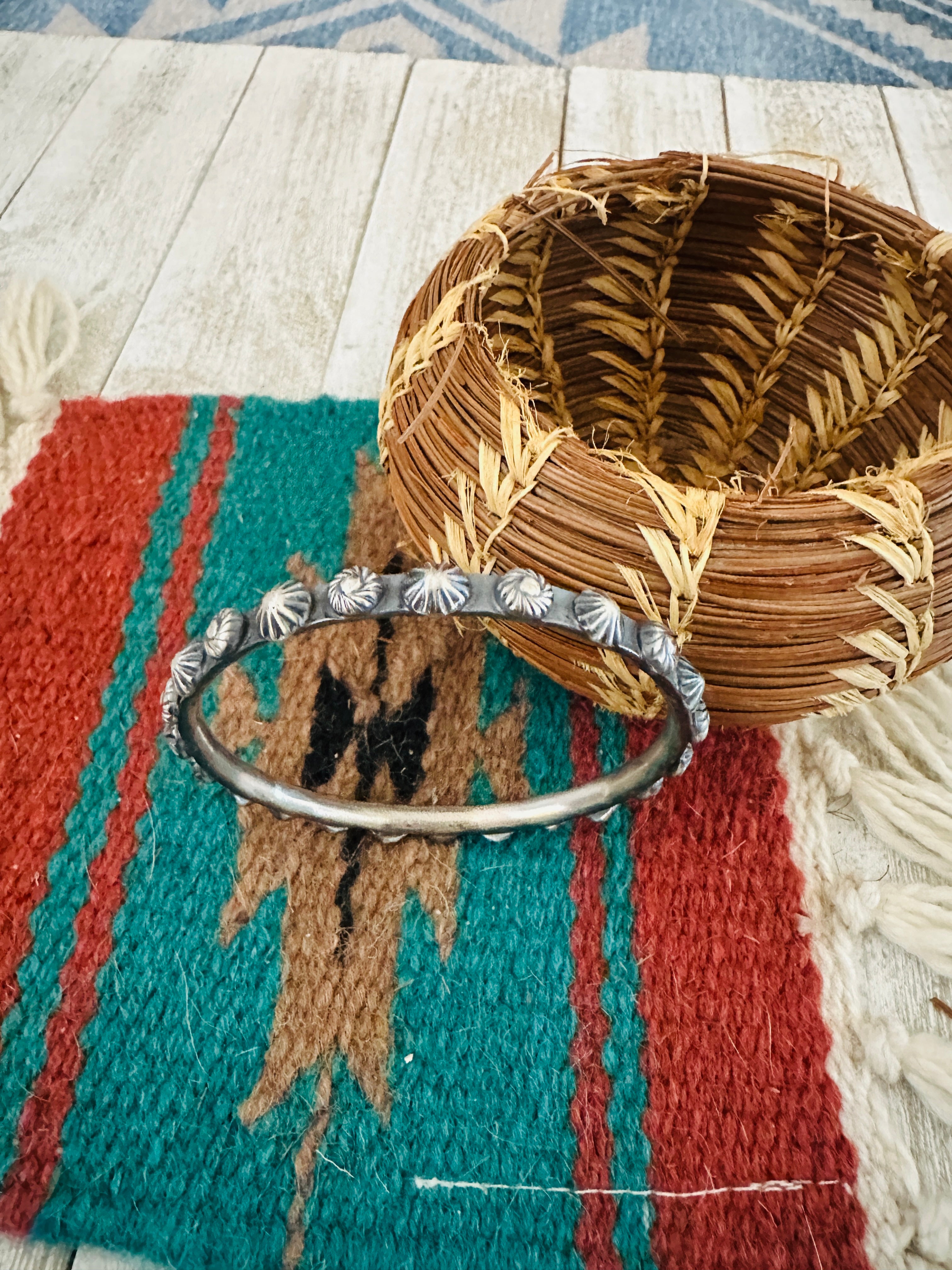 Chimney Butte Navajo Sterling Silver Studded Bangle Bracelet