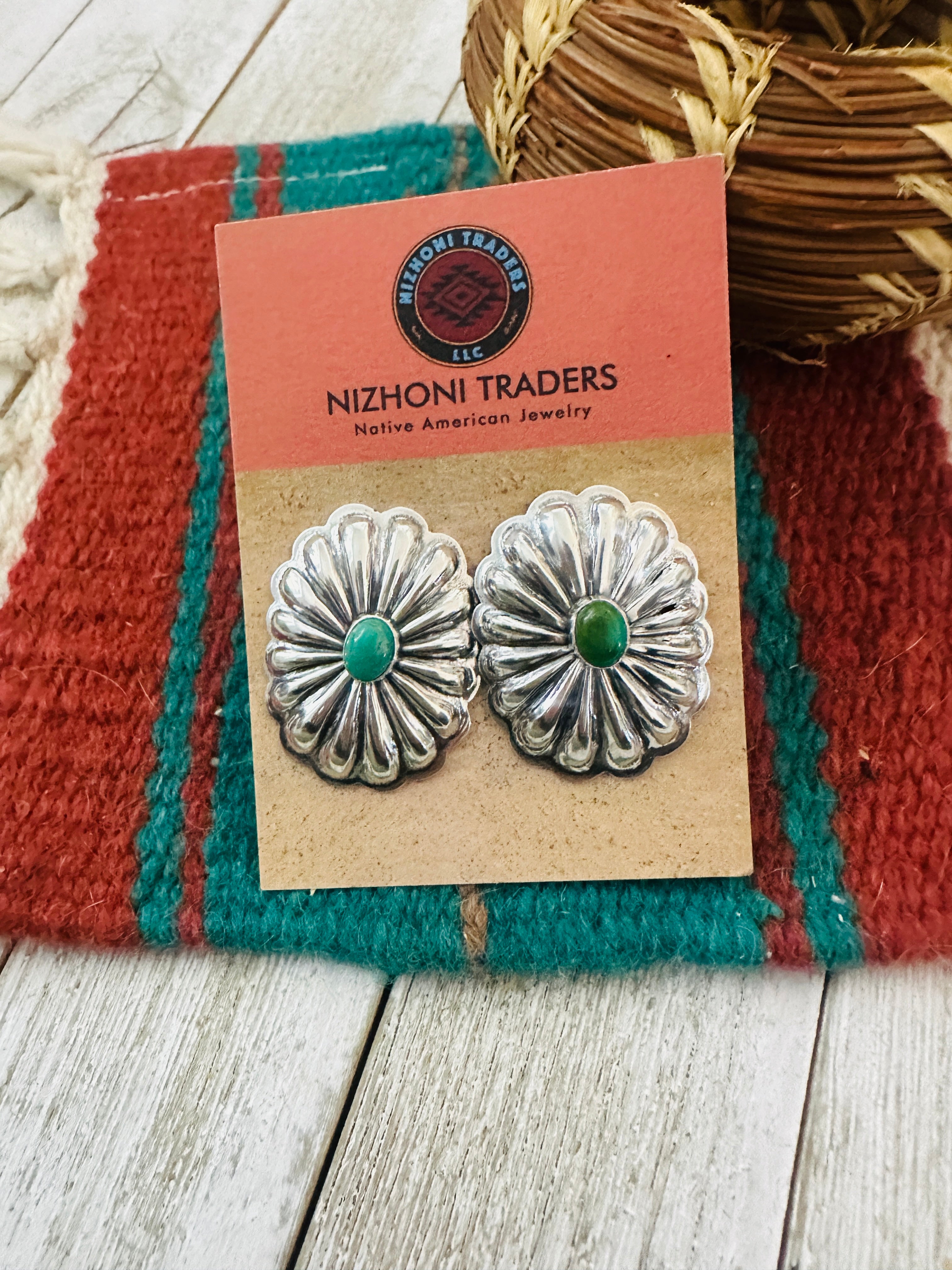 Handcrafted Sterling Silver & Turquoise Concho Post Earrings