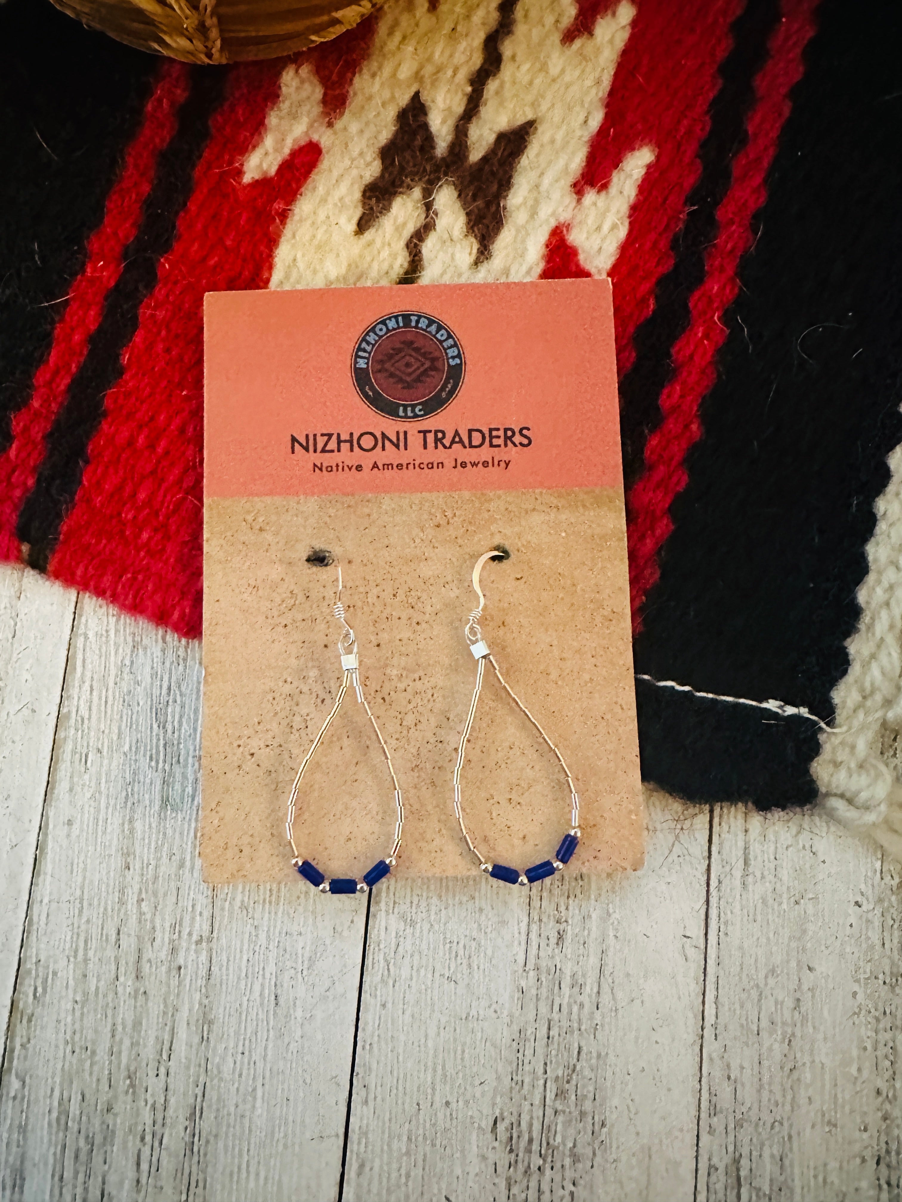 Handcrafted Sterling Liquid Silver & Lapis Beaded Dangle Earrings