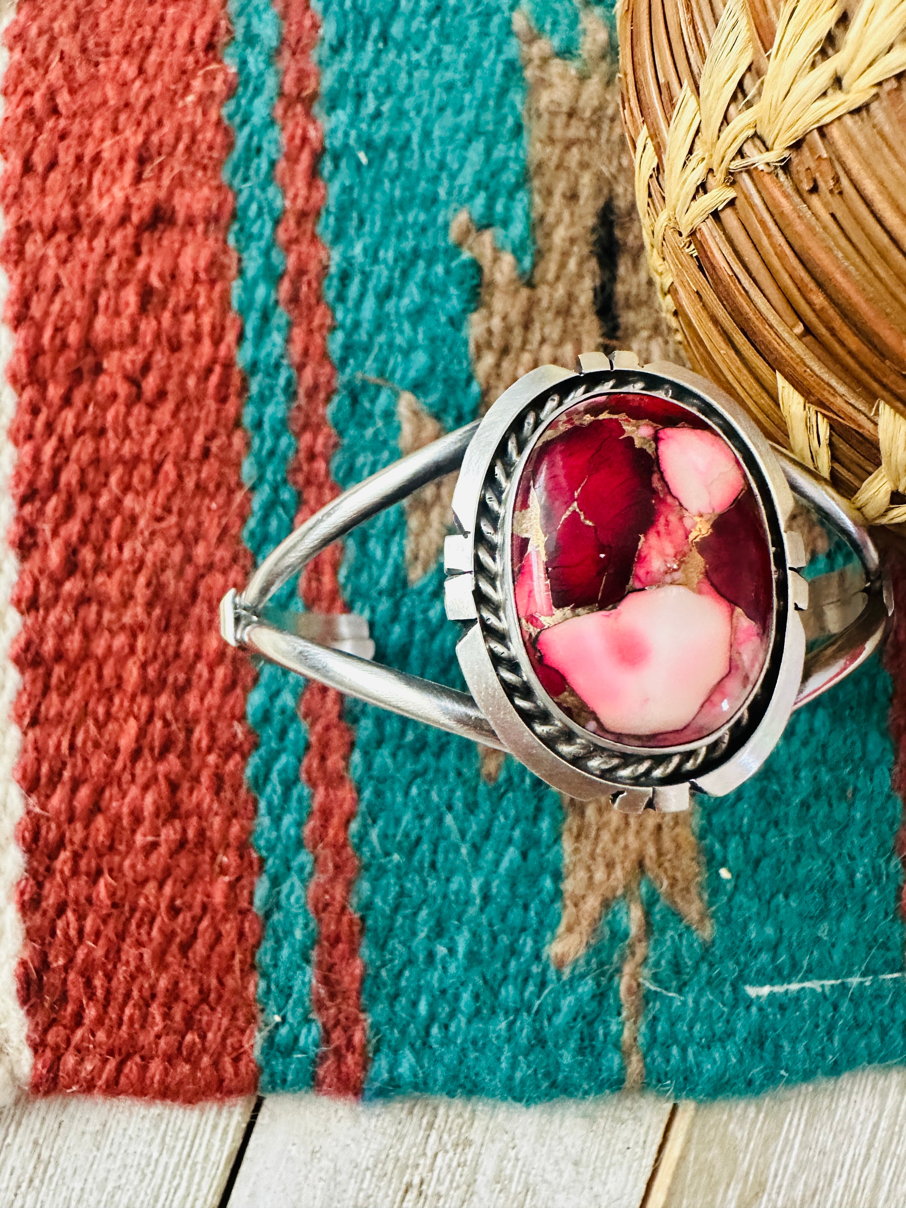 Handcrafted Sterling Silver & Rose Dahlia Cuff Bracelet