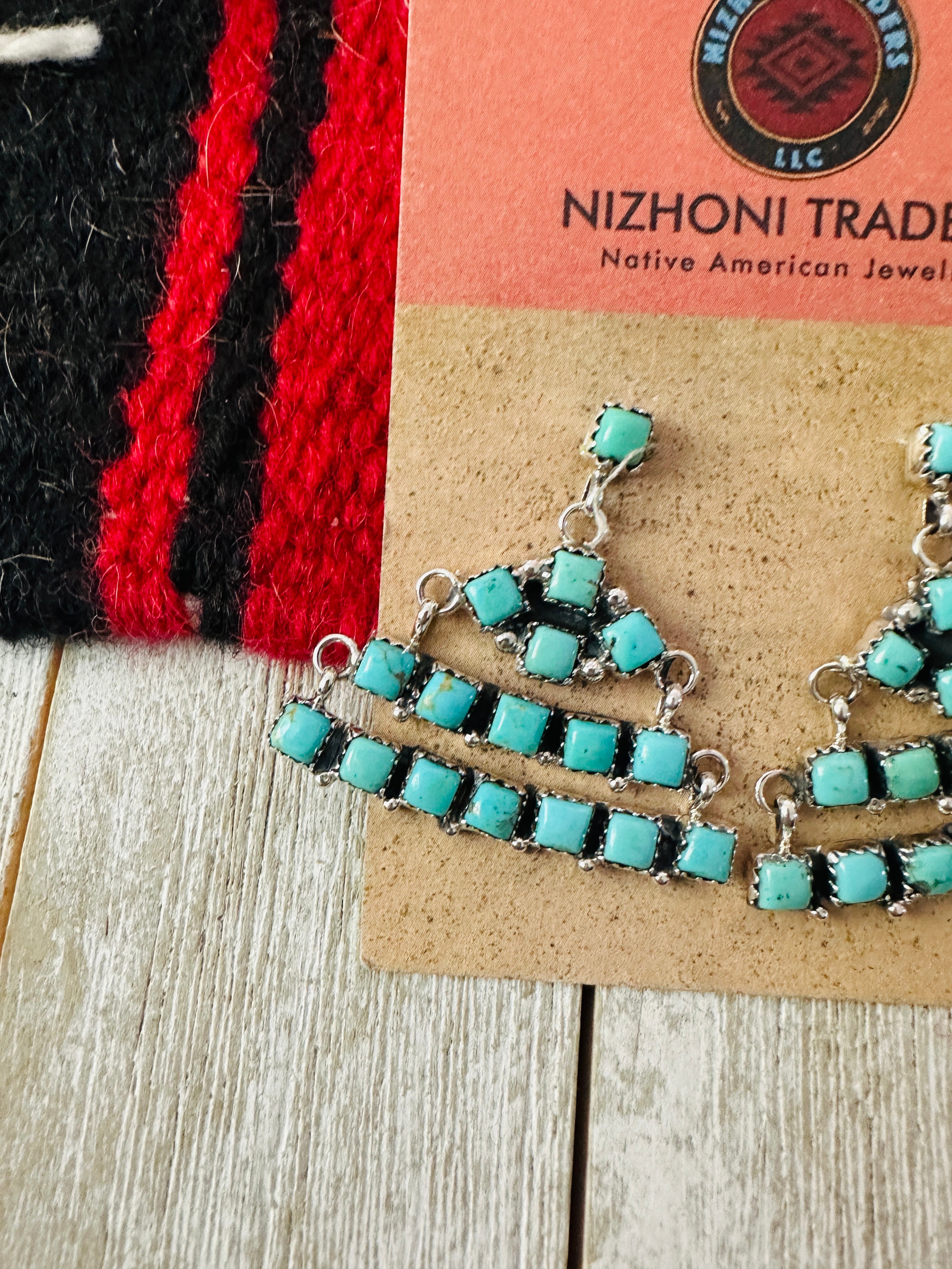 Handcrafted Turquoise & Sterling Silver Chandelier Dangle Earrings