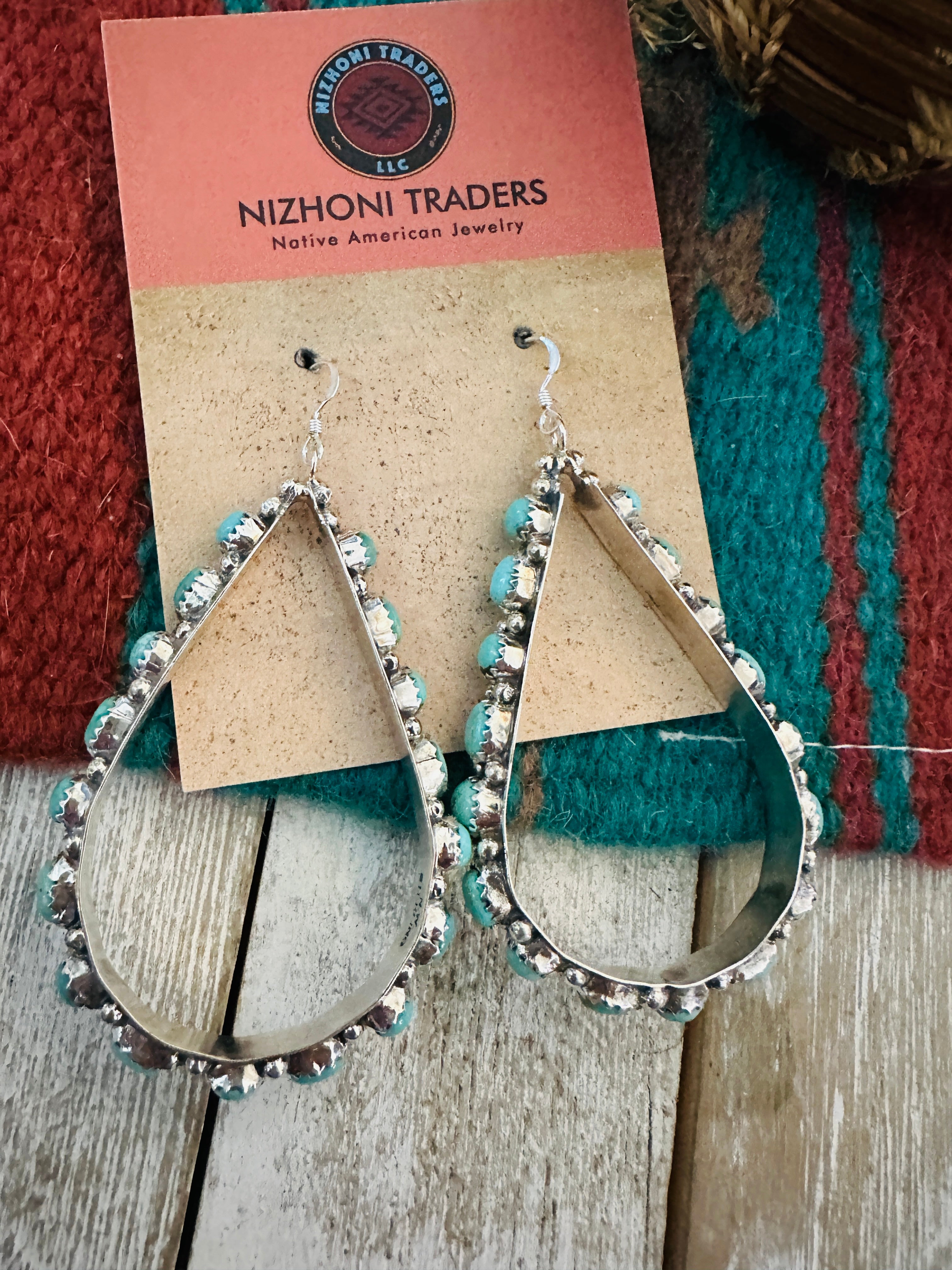 Handcrafted Turquoise & Sterling Silver Teardrop Dangle Earrings