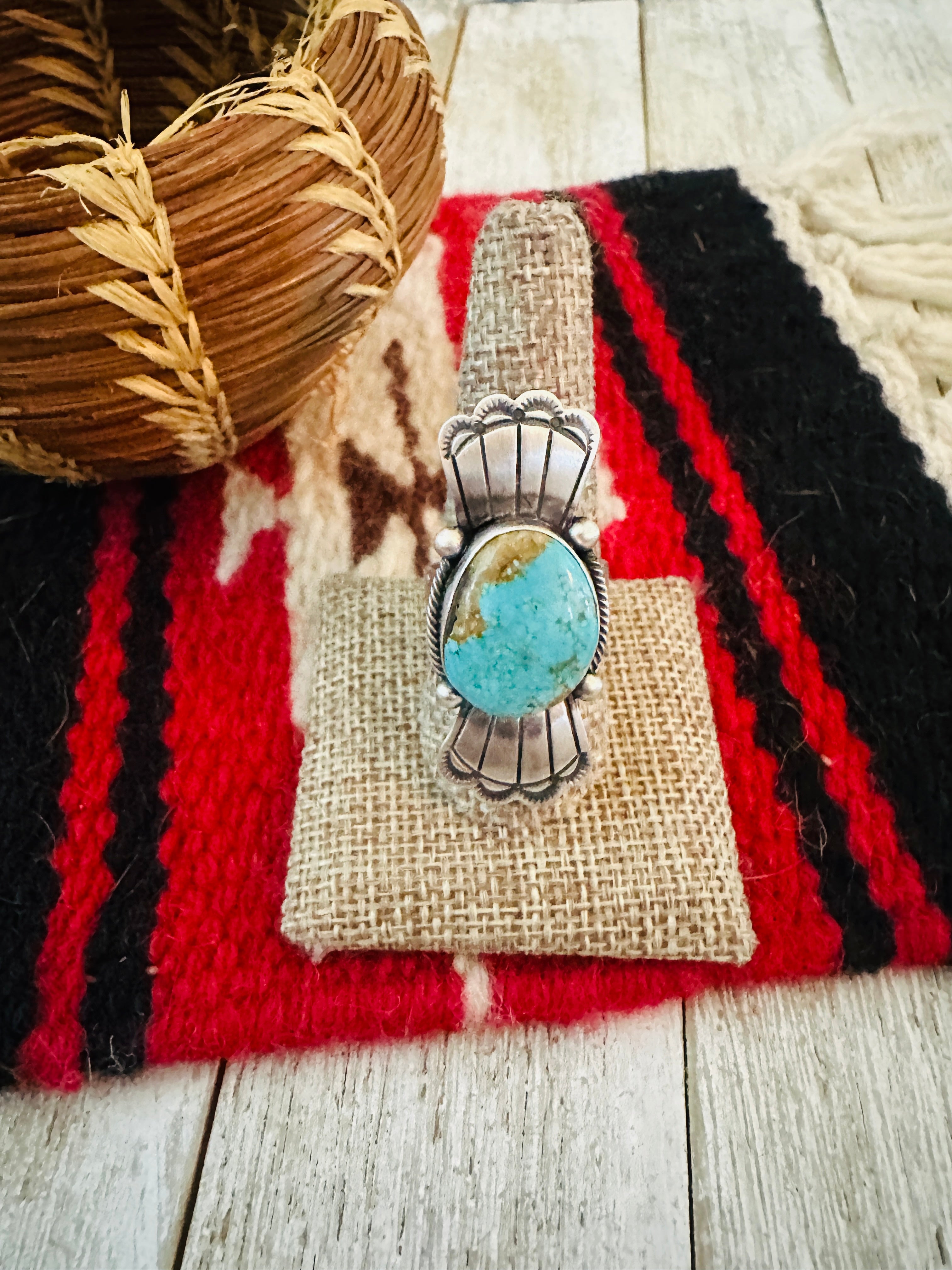 Handcrafted Turquoise & Sterling Silver Ring Size 9.5 by Daniel Benally