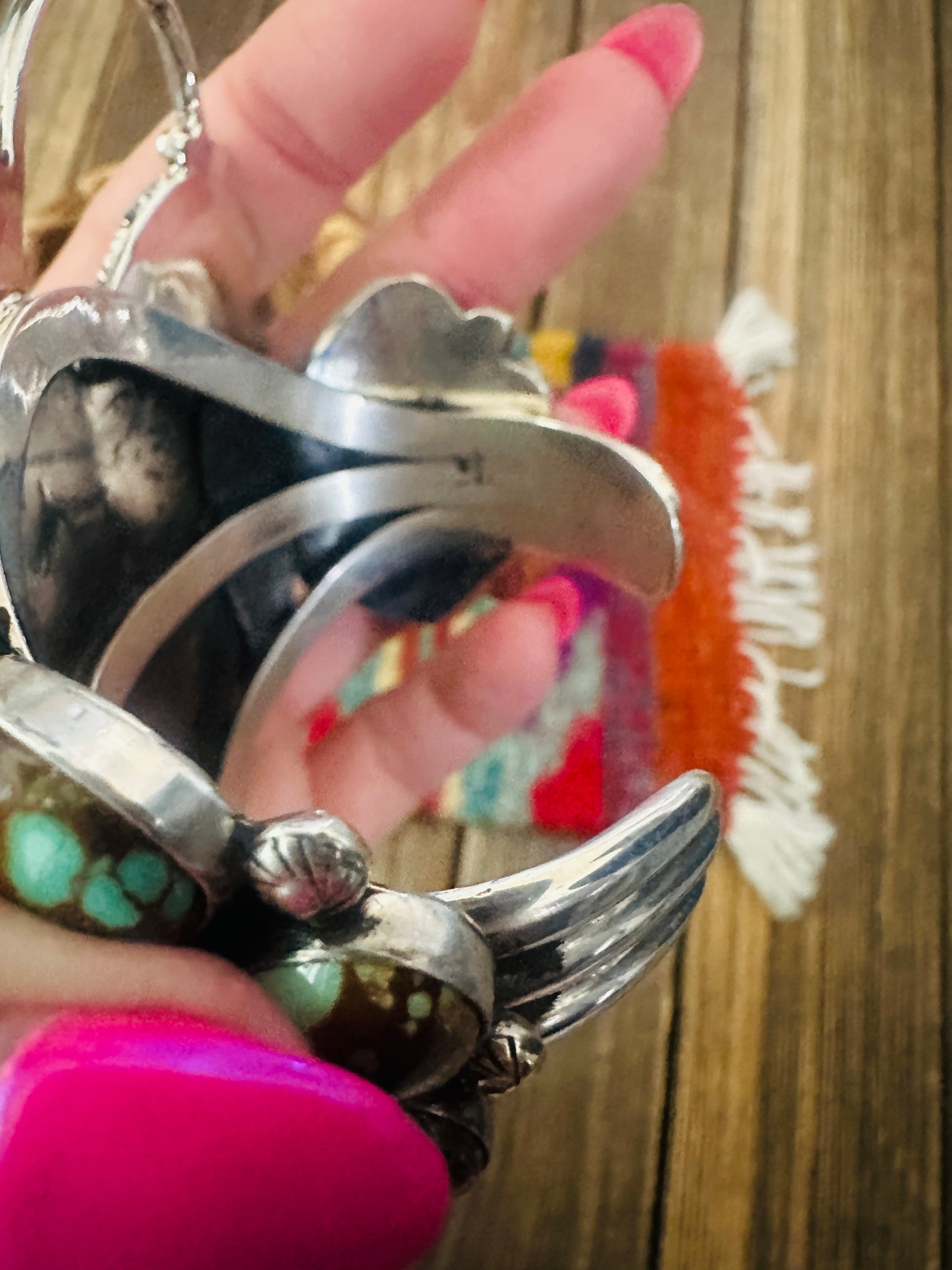 Handcrafted Number 8 Turquoise & Sterling Silver Butterfly Cuff Bracelet by Tyler Brown