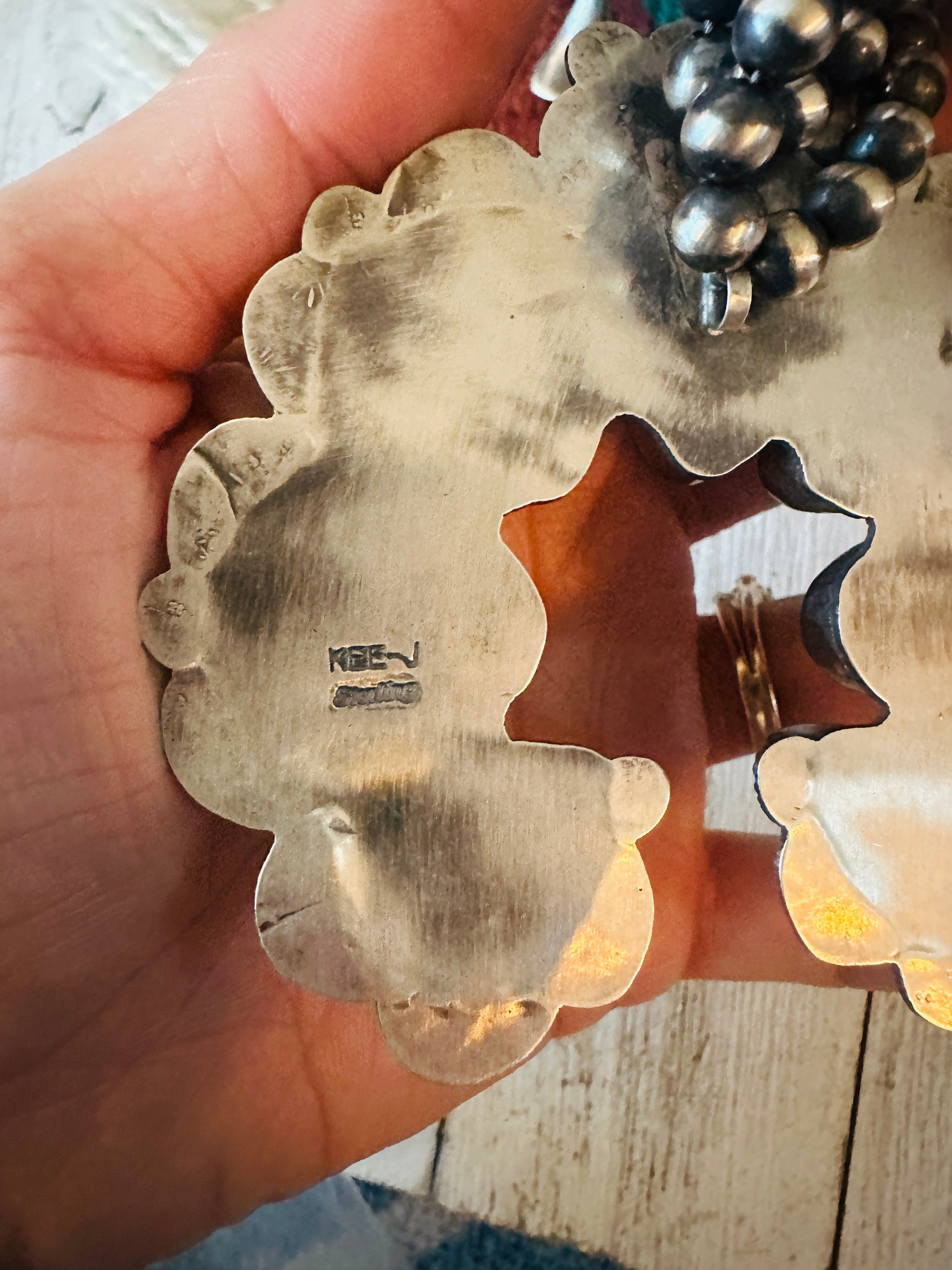 Navajo Palomino Variscite Turquoise & Sterling Silver Squash Blossom Necklace Set by Kee Yazzie Jr.