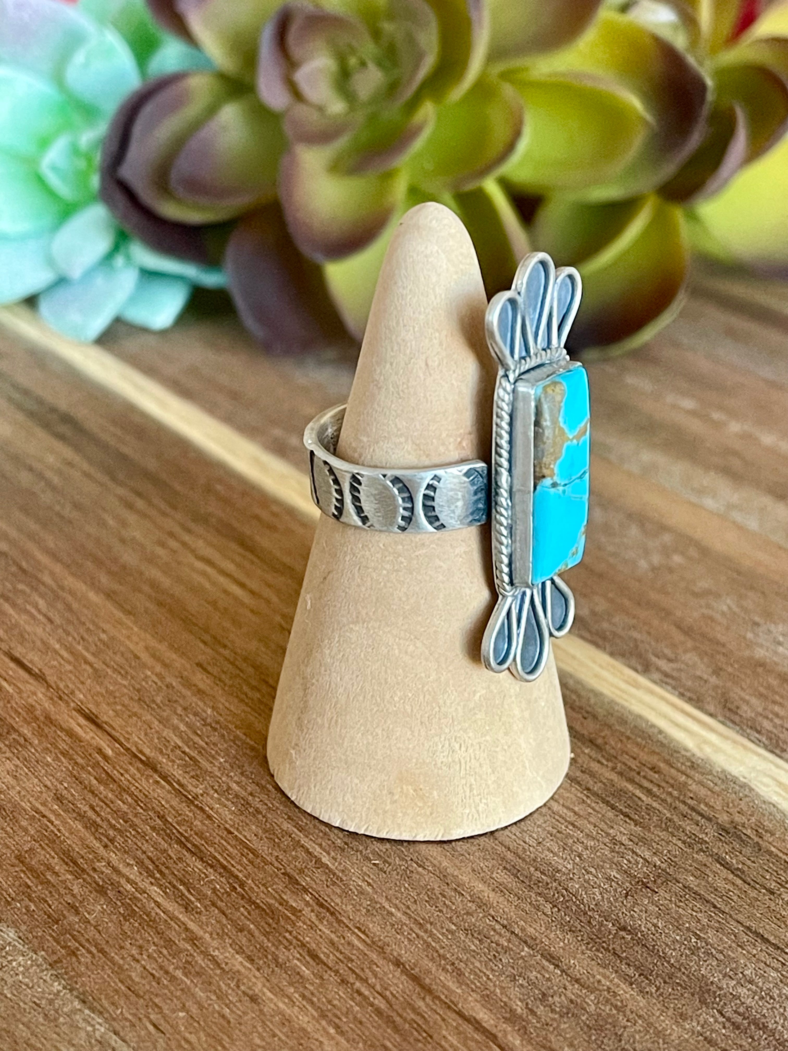 Beautiful Handmade Turquoise And Sterling Silver Adjustable Ring