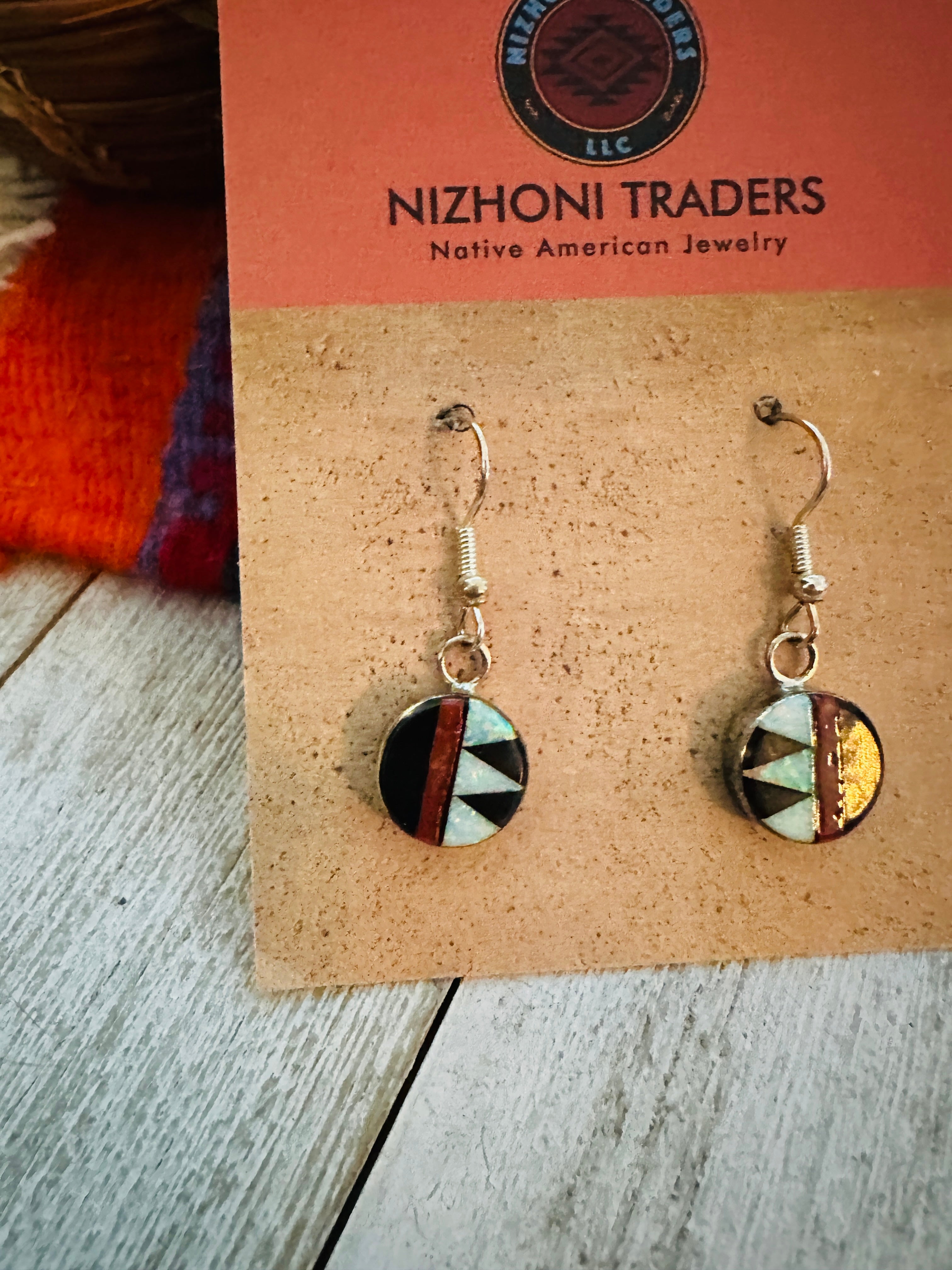 Handcrafted Multi Stone & Sterling Silver Inlay Dangle Earrings