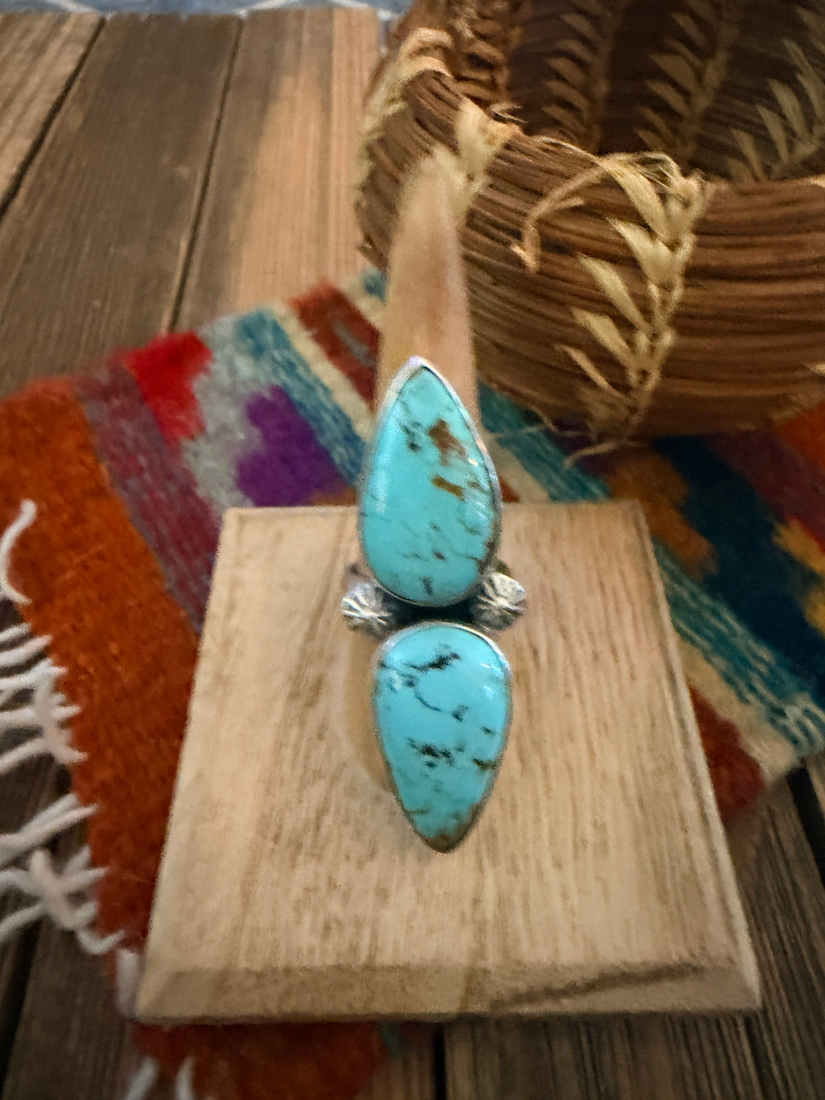 Handcrafted Number 8 Turquoise & Sterling Silver Cluster Adjustable Ring