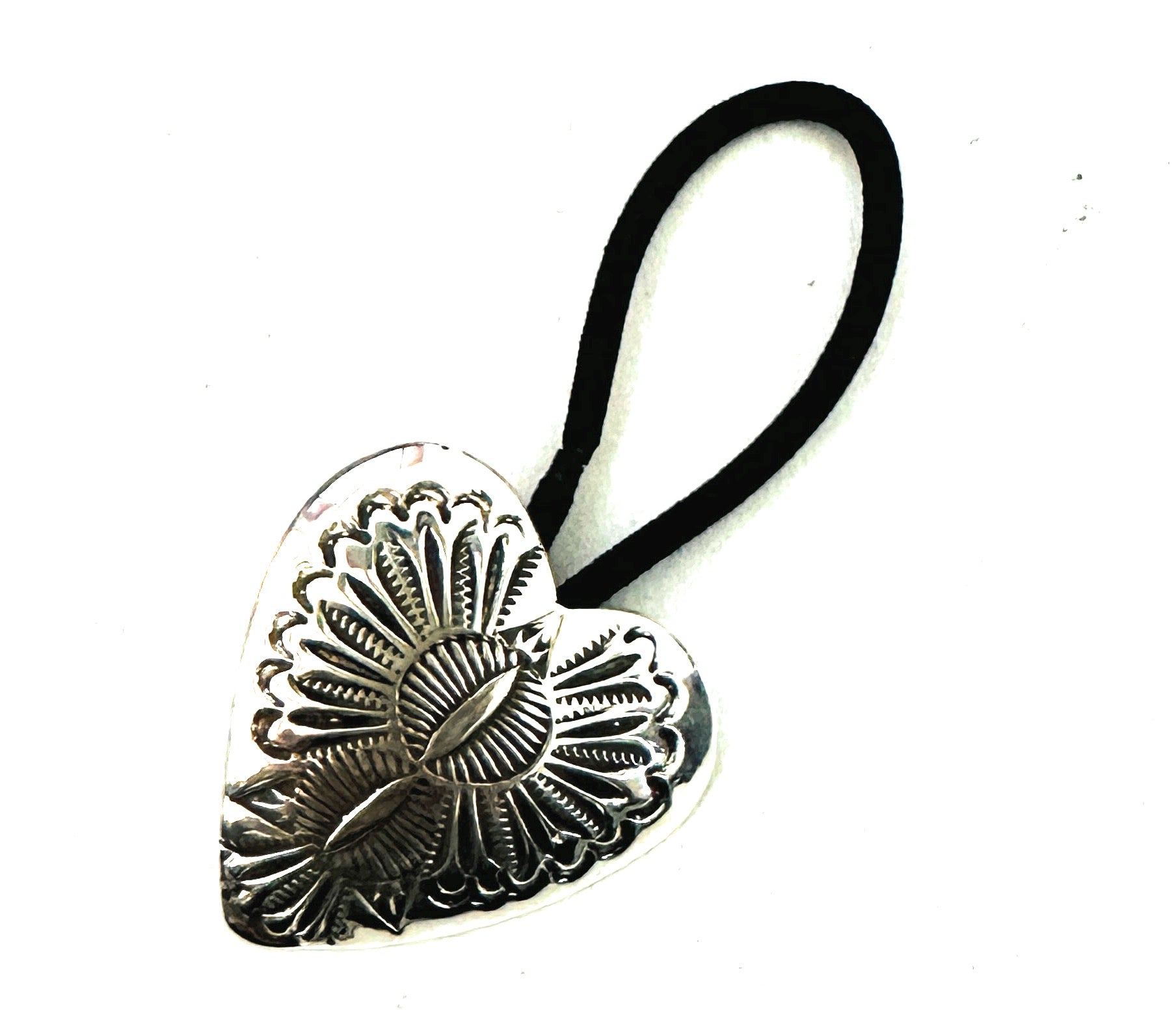 Handcrafted Hand Stamped Sterling Silver Heart Hair Tie