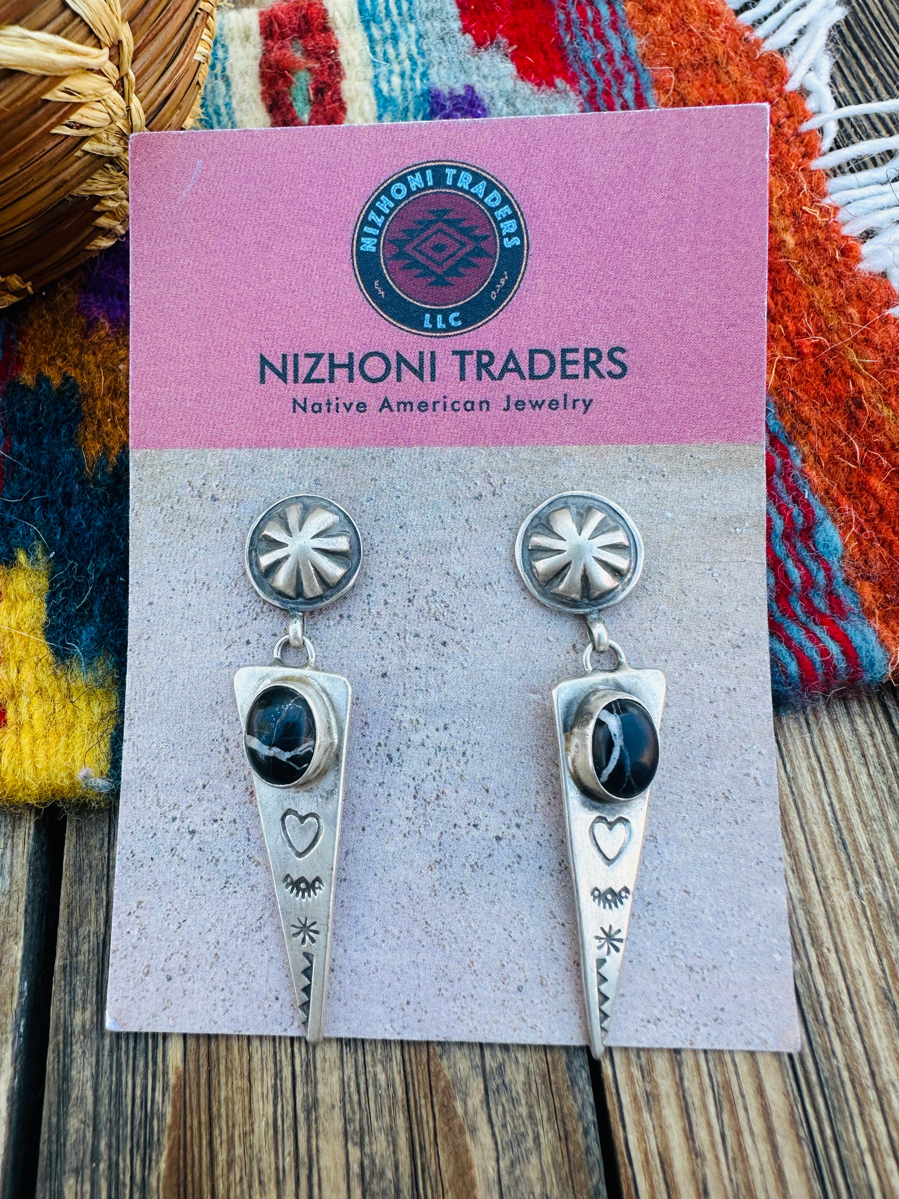Handcrafted White Buffalo & Sterling Silver Dangle Earrings by Dakota Willie