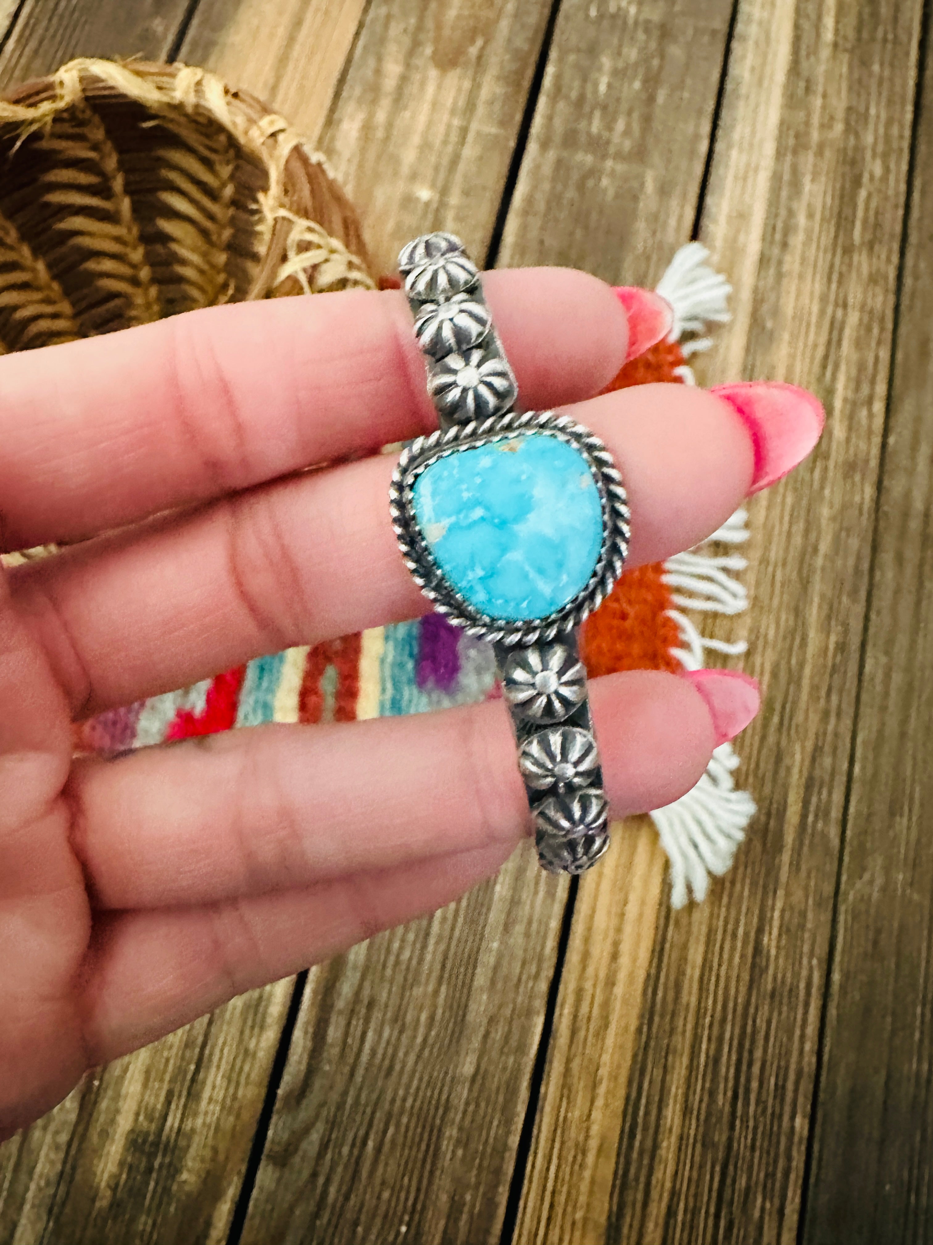 Handcrafted Turquoise & Sterling Silver Cuff Bracelet by Kevin Billah