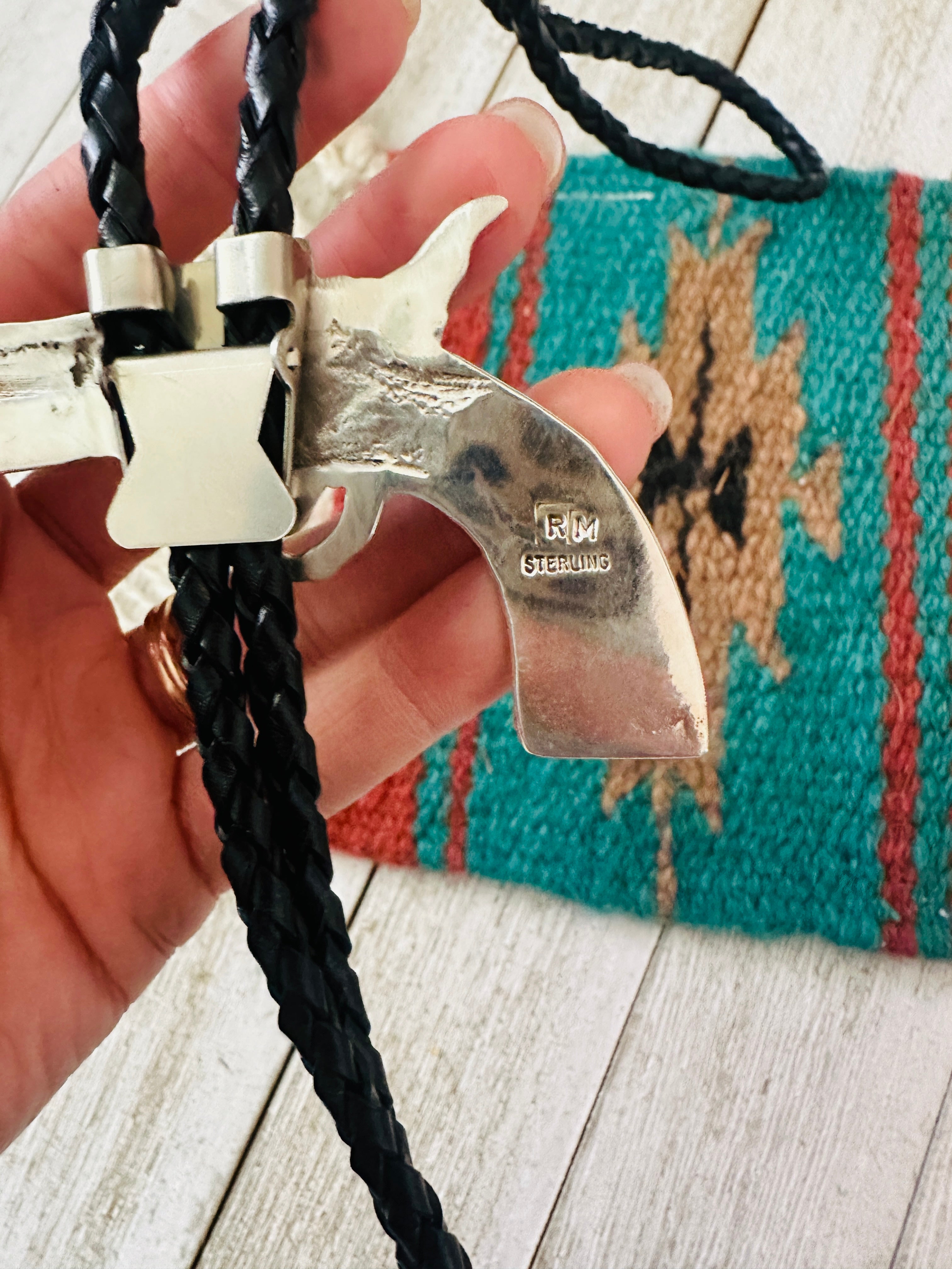 Handcrafted Sterling Silver & Turquoise Pistol Bolo Tie