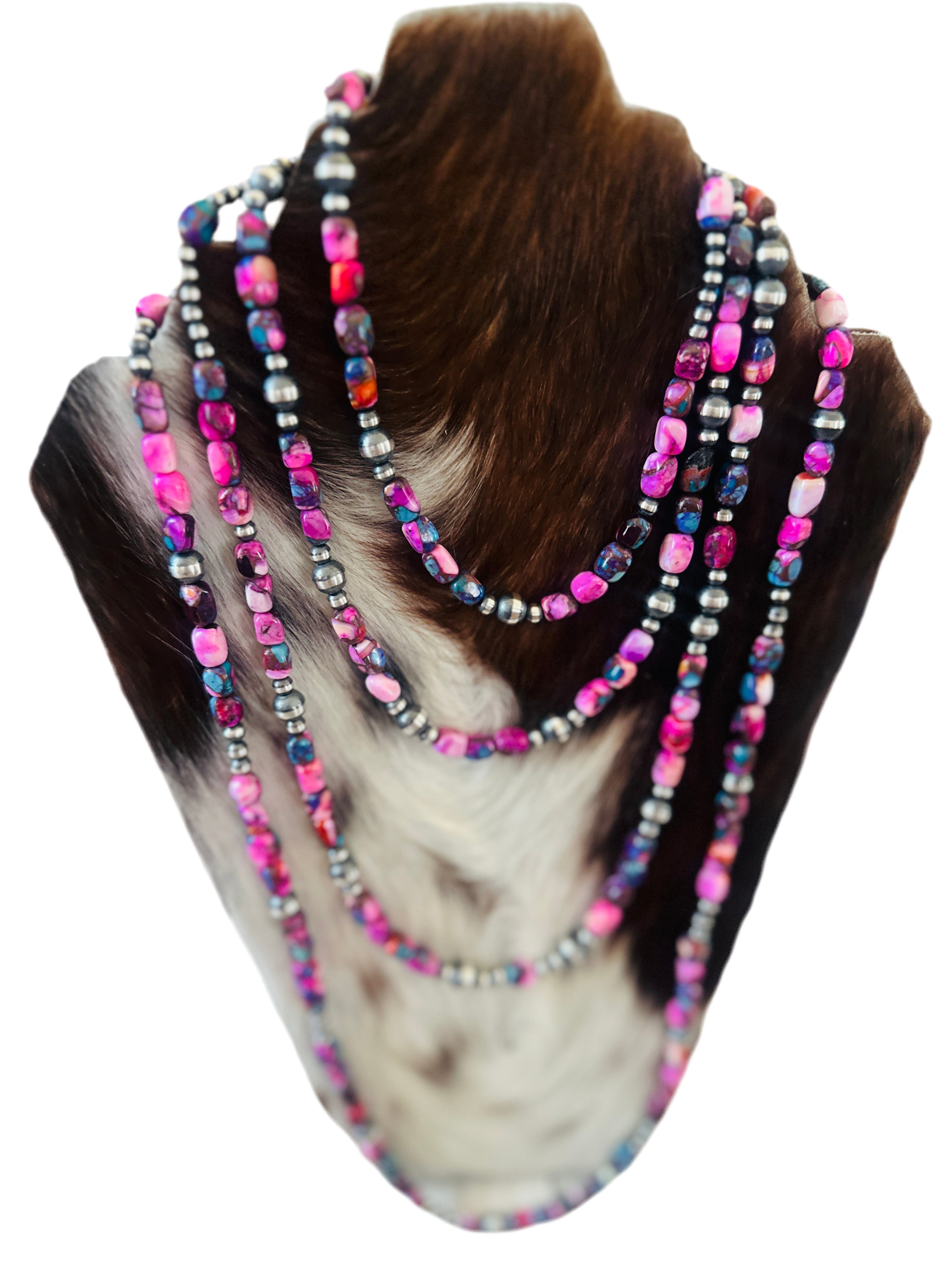 Handcrafted Sterling Silver & Pink Dream Mojave Beaded Necklace