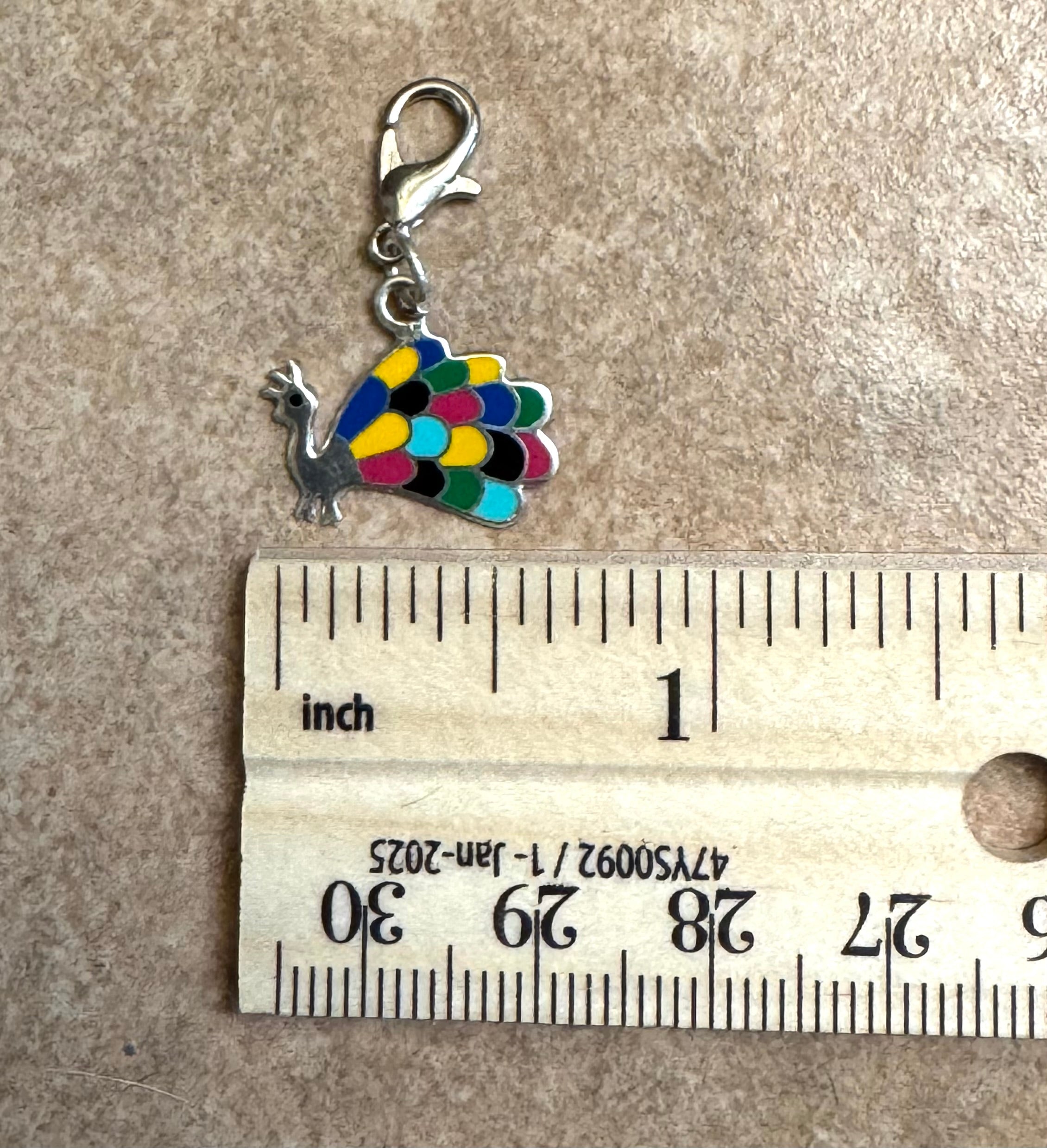 Multicolored Peacock Sterling Silver Charm