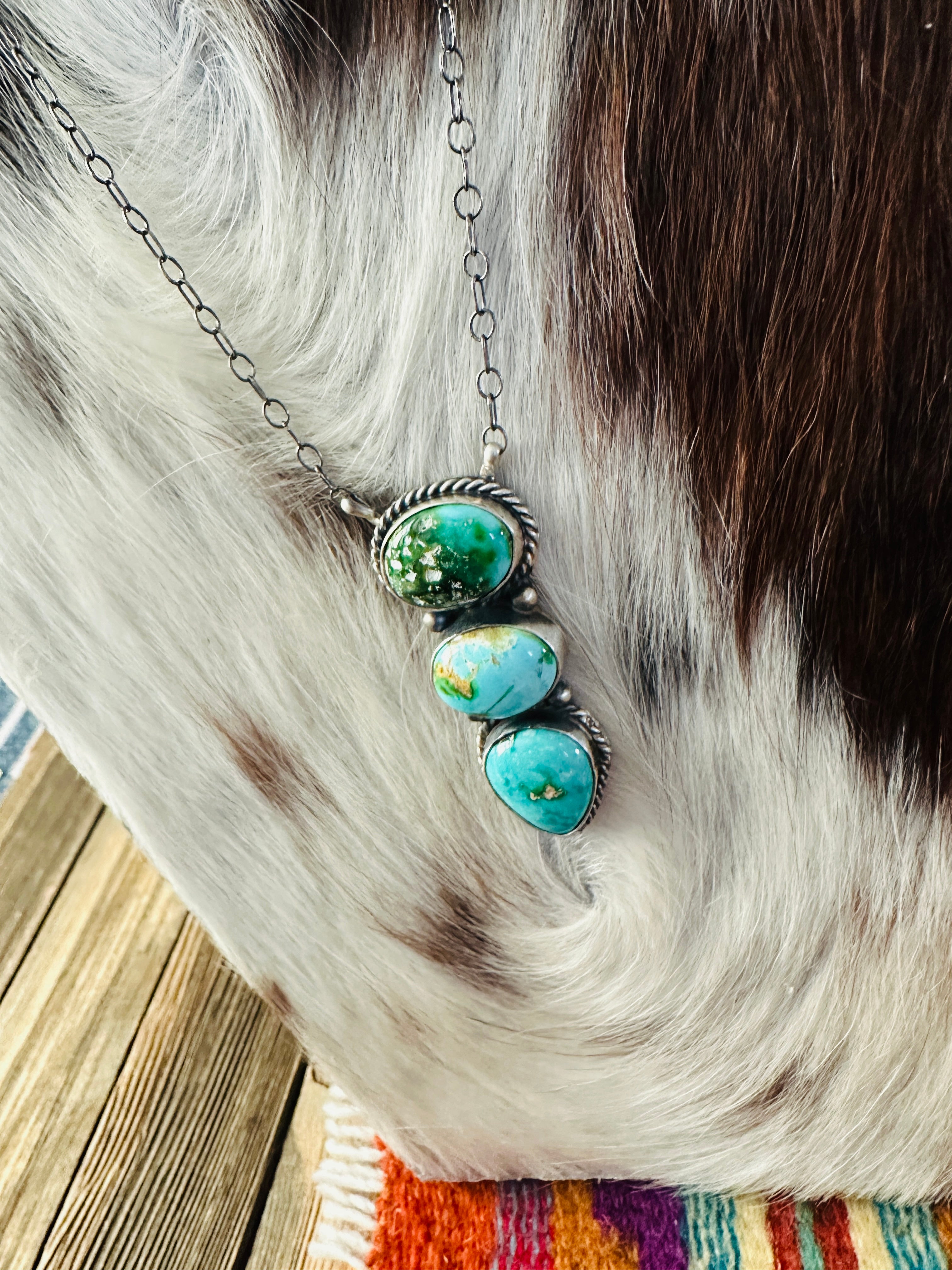 Handcrafted Sonoran Mountain Turquoise & Sterling Silver Necklace by Vicky Hicks