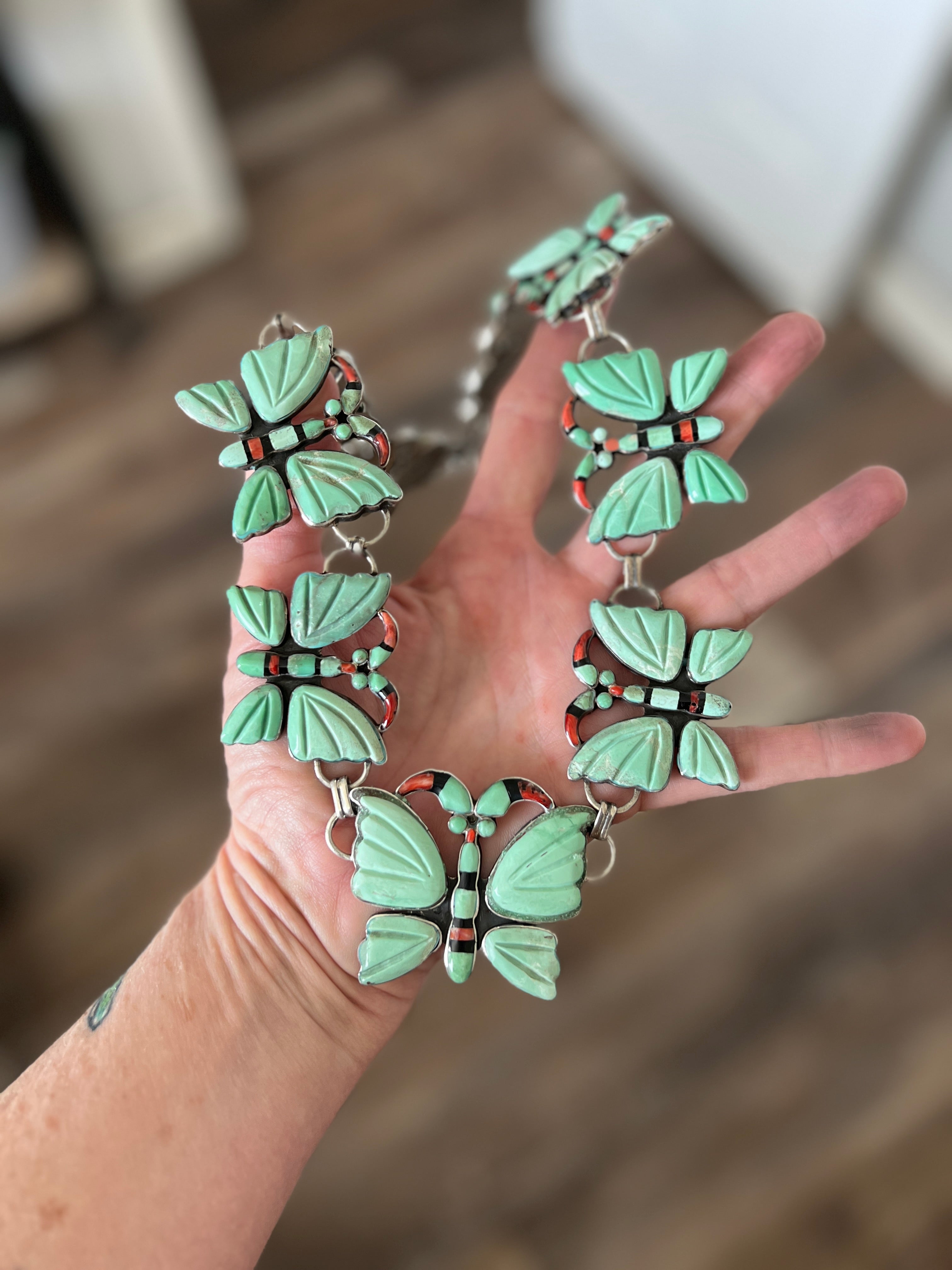 Vintage Sterling Silver and Turquoise Butterfly Necklace by Federico Jimenez