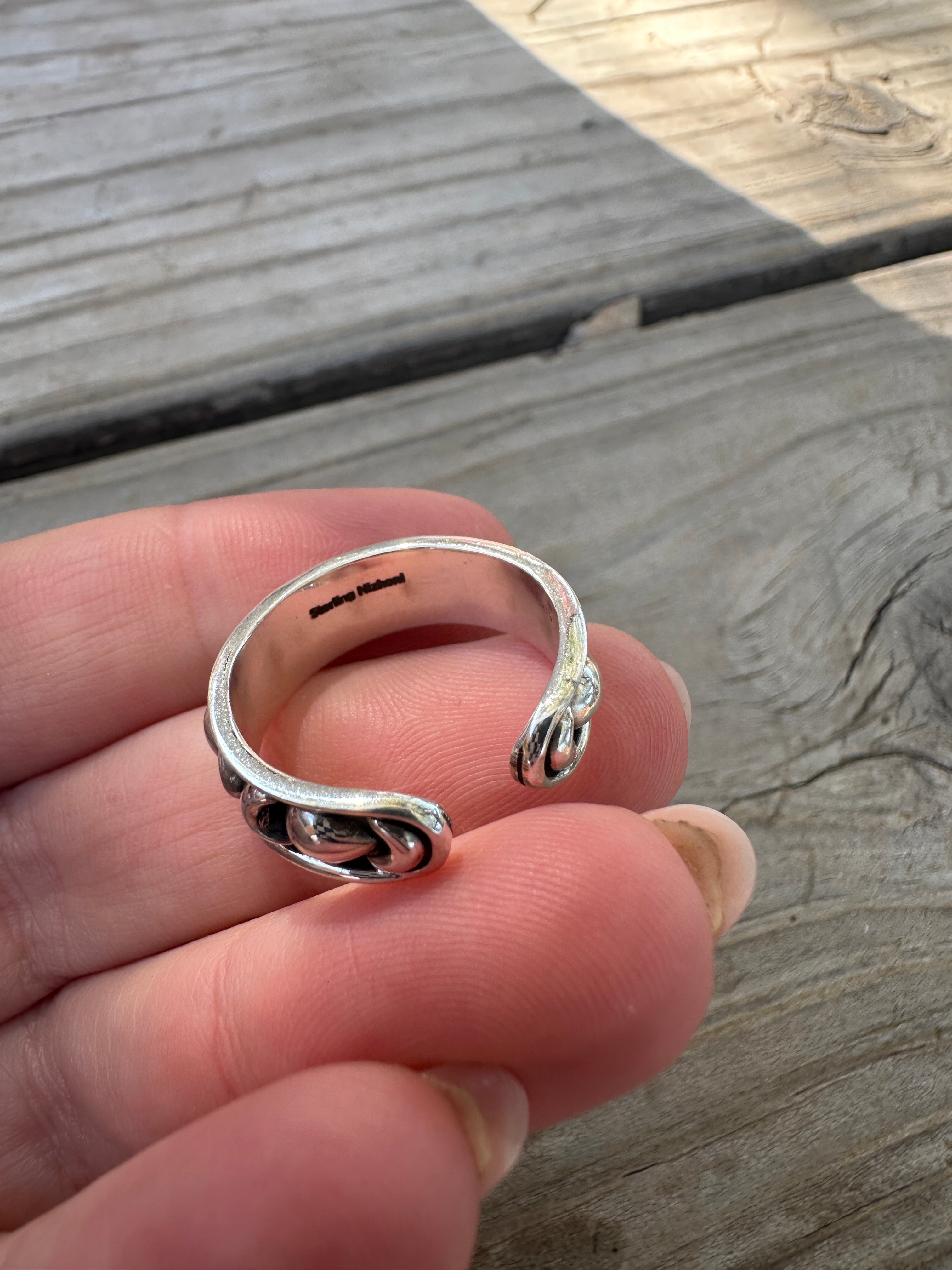 Beautiful Handmade Sterling Silver Adjustable Silver Ball Moon Ring Band pool