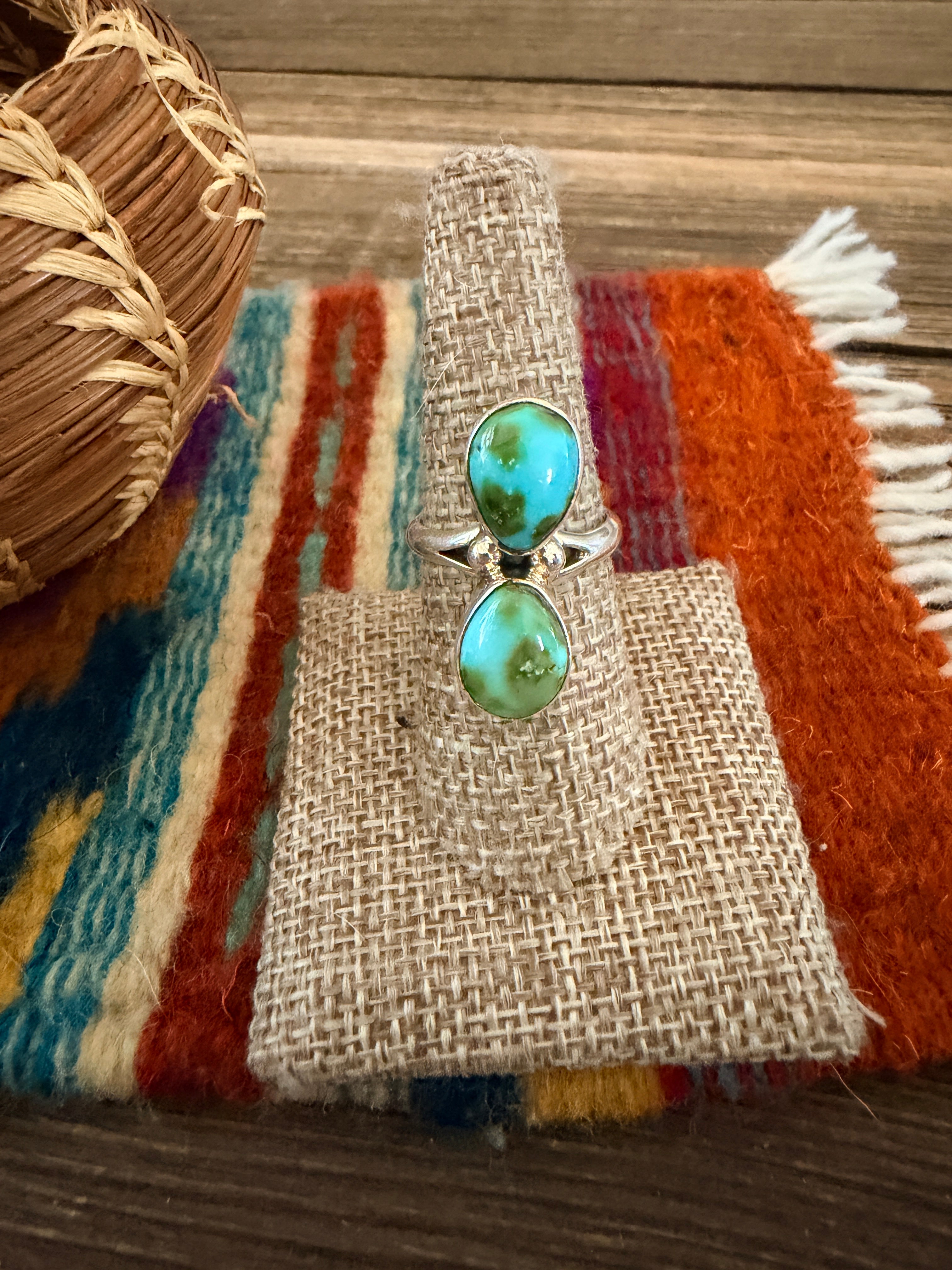 Handcrafted Sonoran Mountain Turquoise & Sterling Silver Ring Size 8