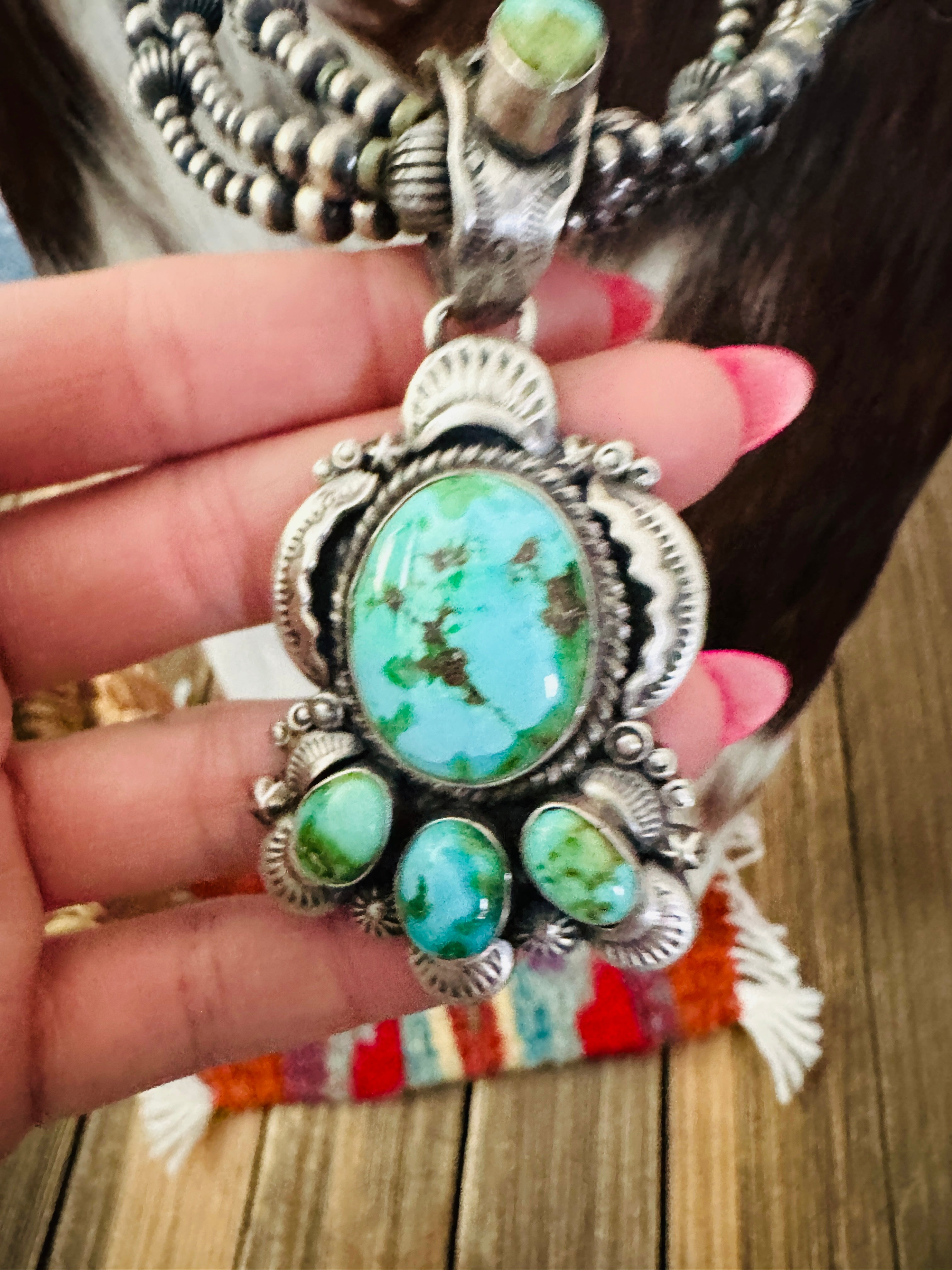 Handcrafted Sonoran Mountain Turquoise & Sterling Silver Beaded Necklace by Gilbert Tom