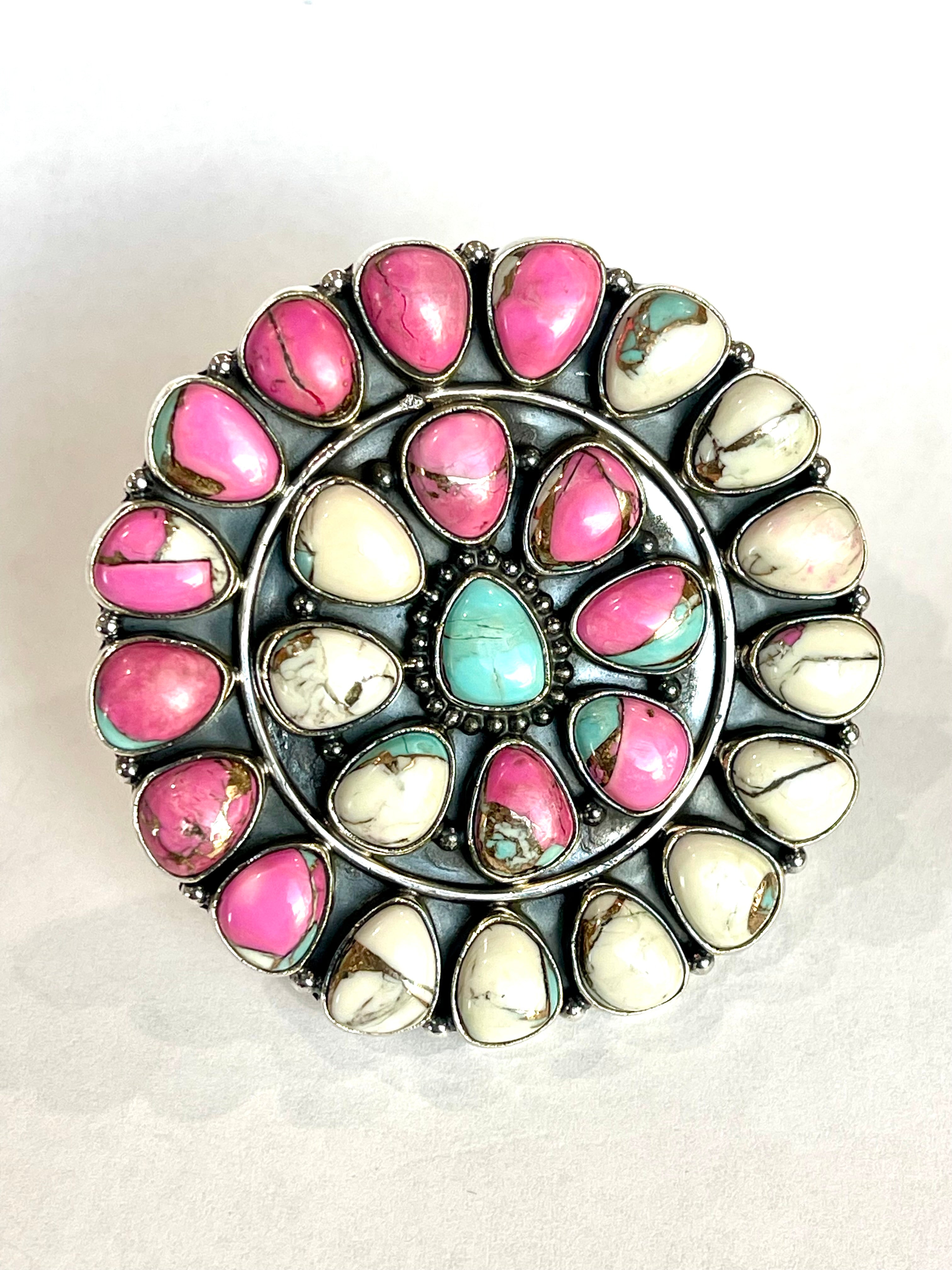 Handmade Cotton Candy Sterling Adjustable Cluster Stone Ring