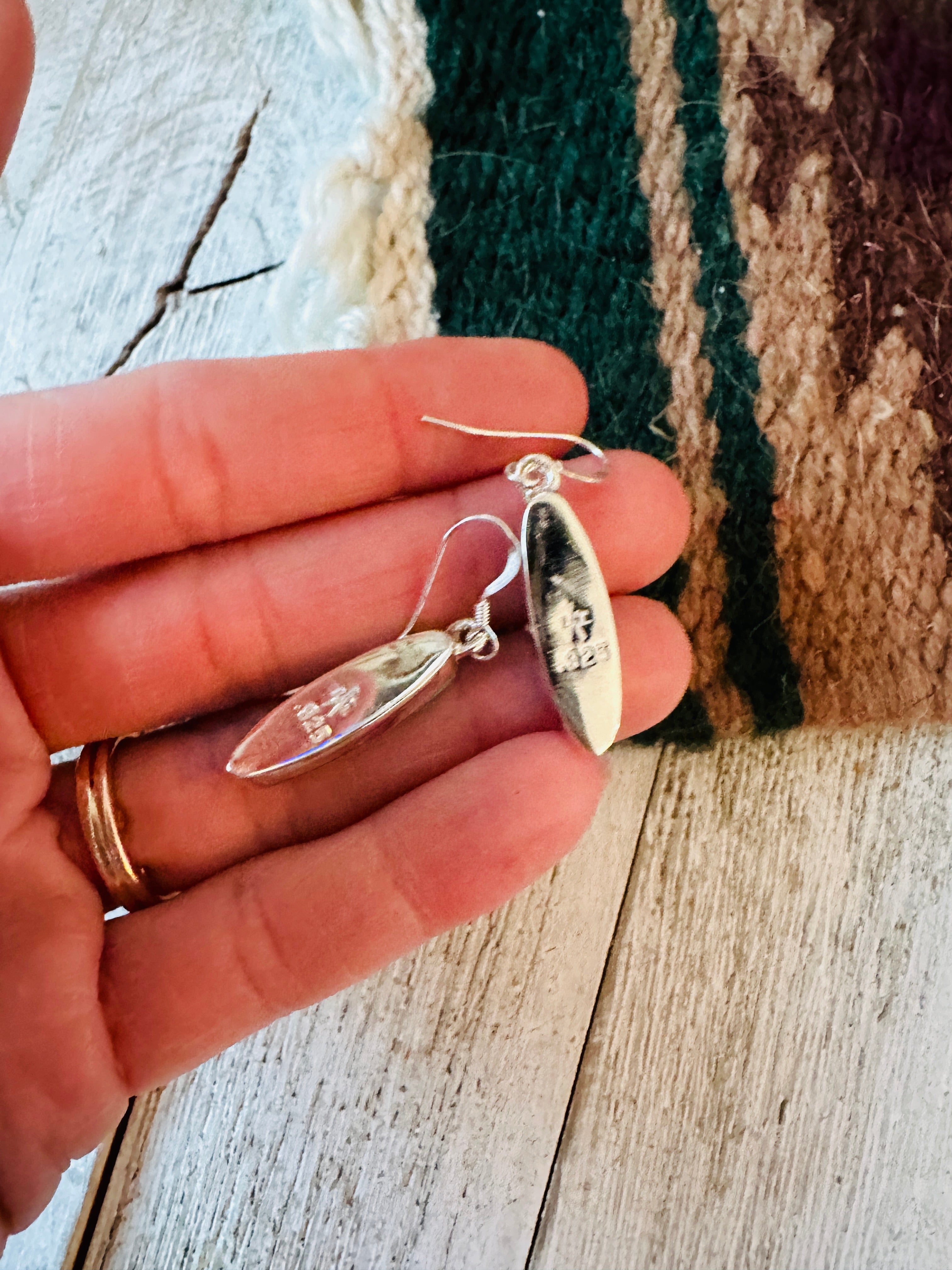 Handcrafted Sterling Silver & Multi Stone Inlay Dangle Earrings