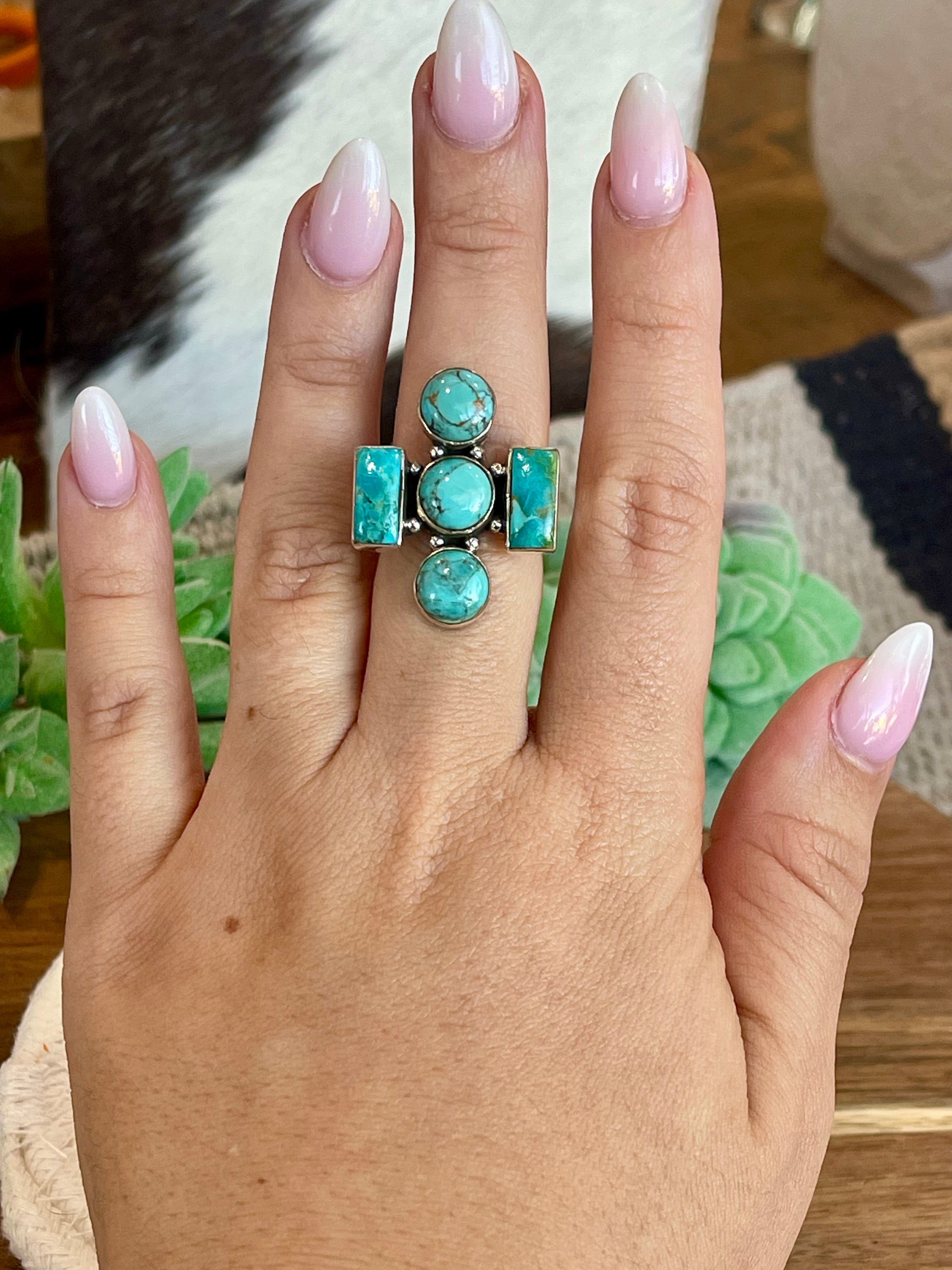 Handmade Turquoise And Sterling Silver Adjustable Ring