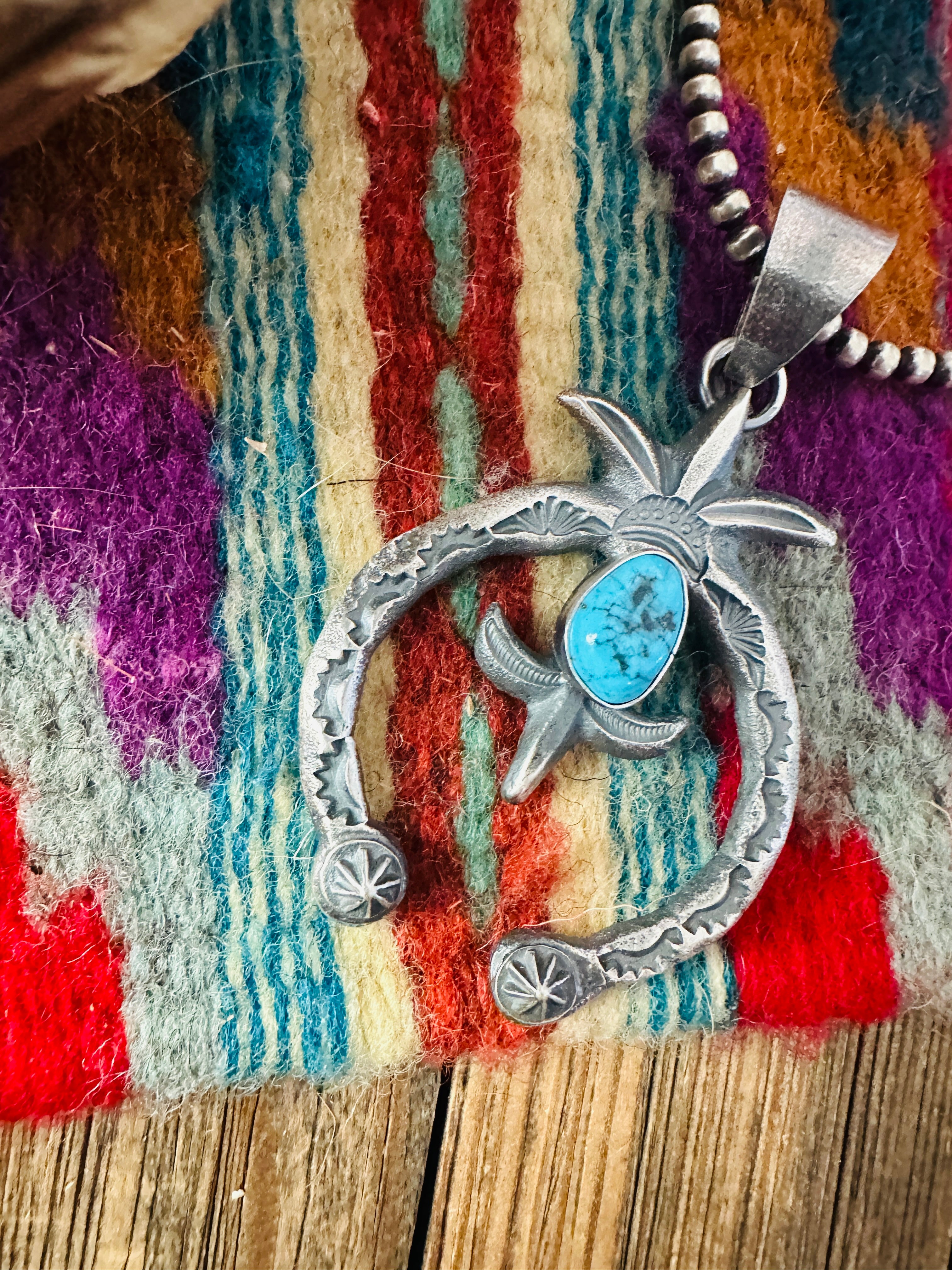 Handcrafted Sterling Silver & Kingman Turquoise Naja Pendant by Kevin Billah