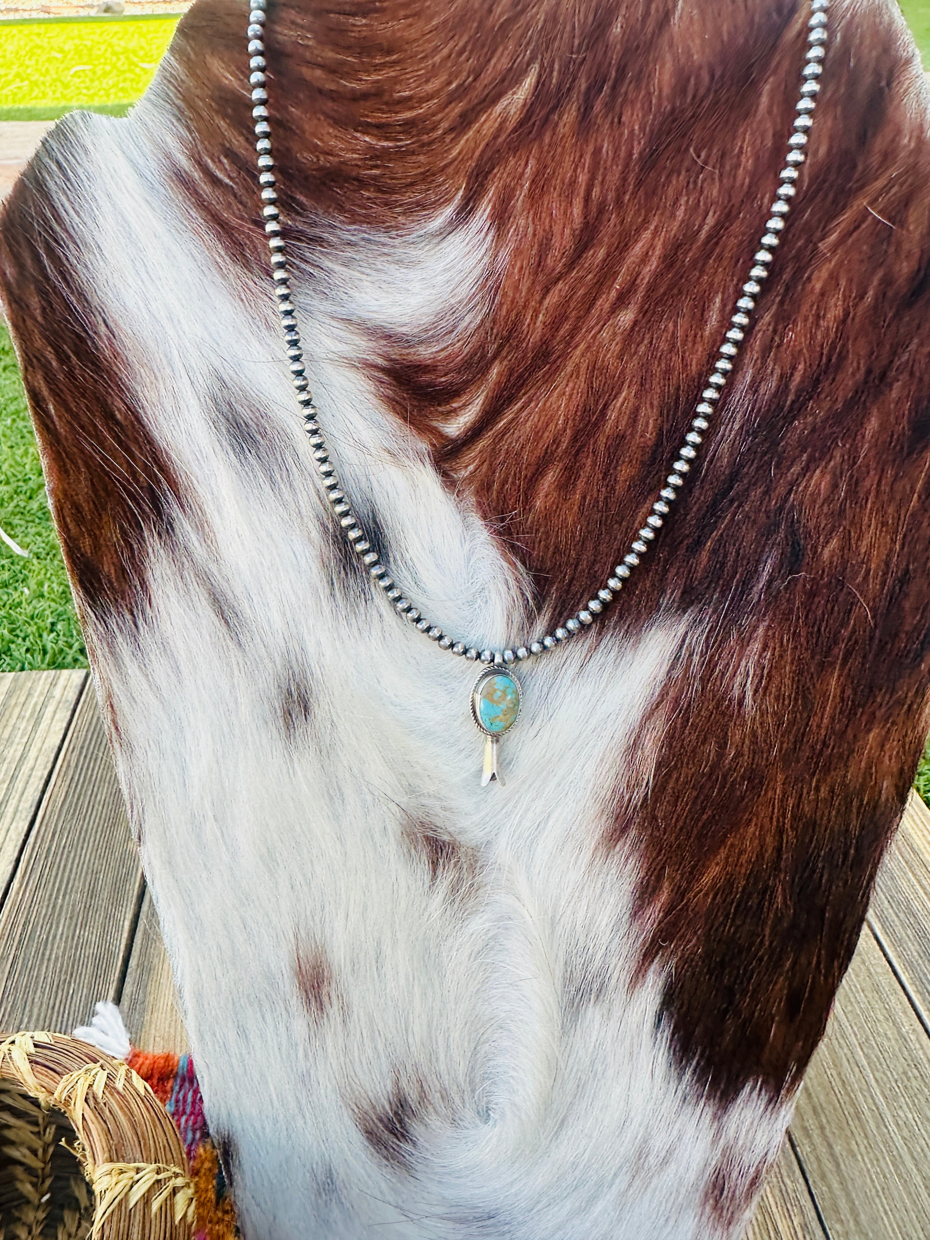 Handcrafted Turquoise & Sterling Silver Beaded Blossom Necklace