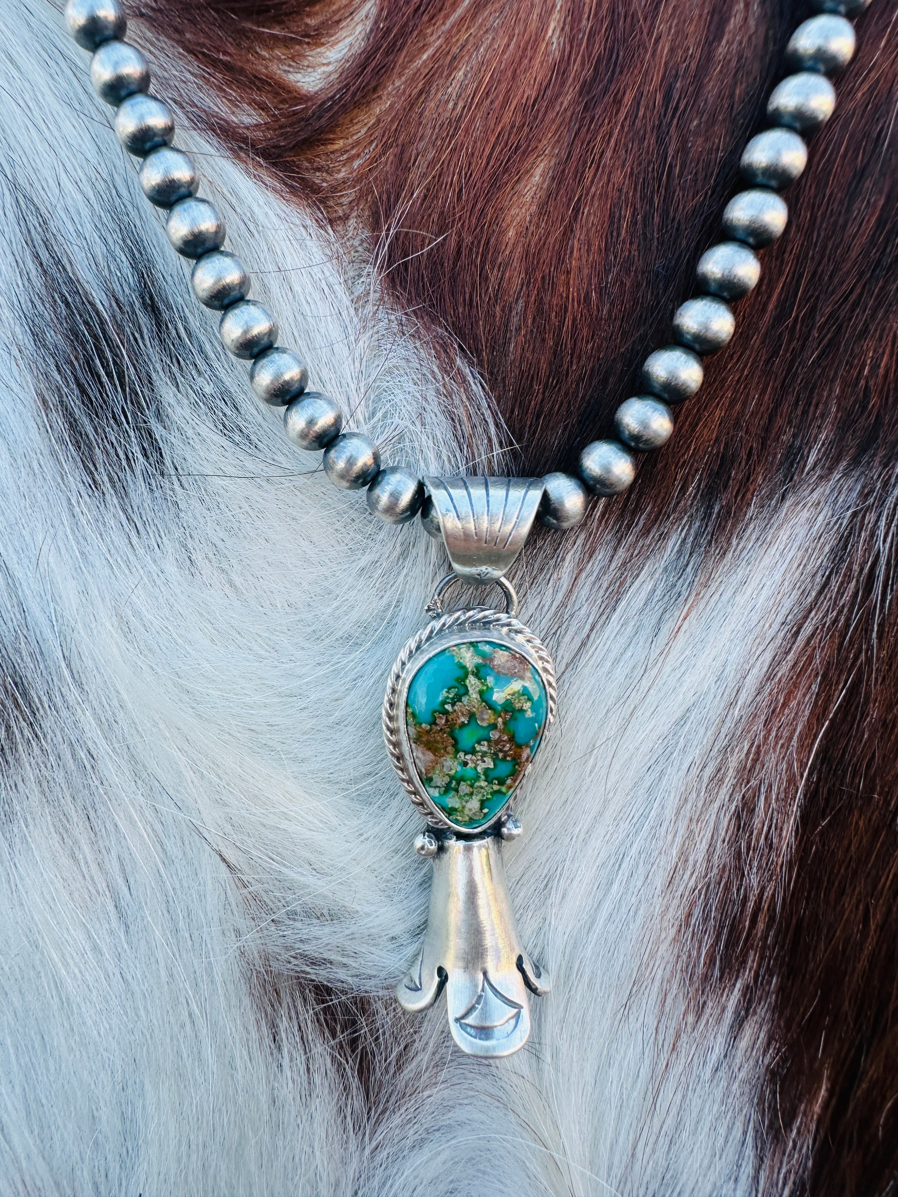 Handcrafted Turquoise & Sterling Silver Beaded Blossom Necklace