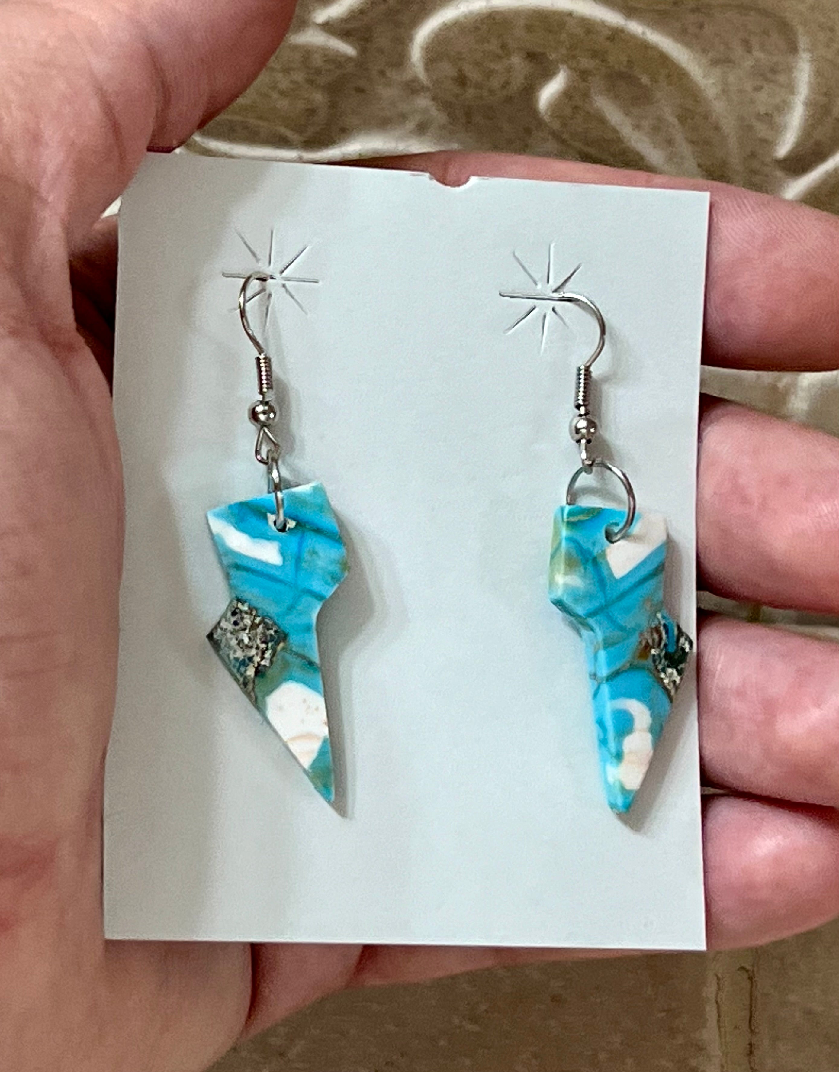 Handcrafted Turquoise & Sterling Silver Lightning Bolt Slab Earrings