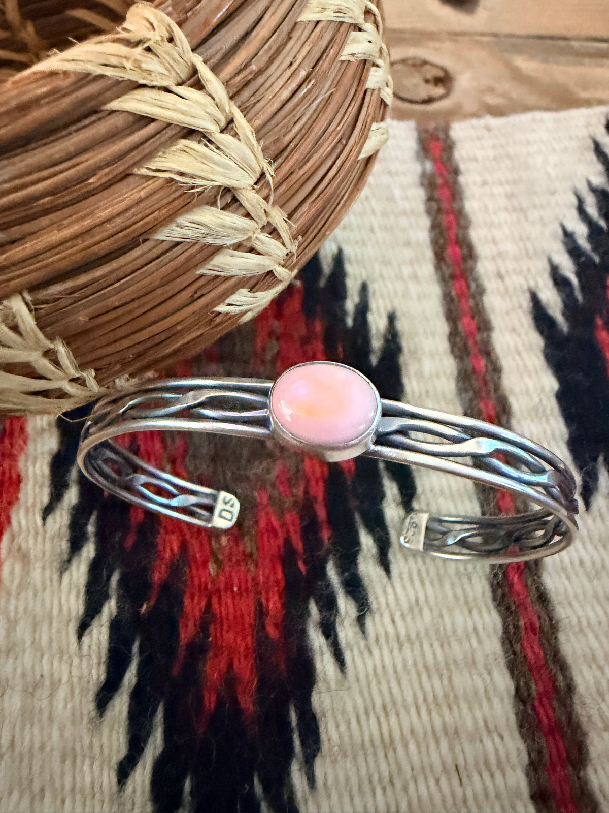Handcrafted Queen Pink Conch & Sterling Silver Cuff Bracelet