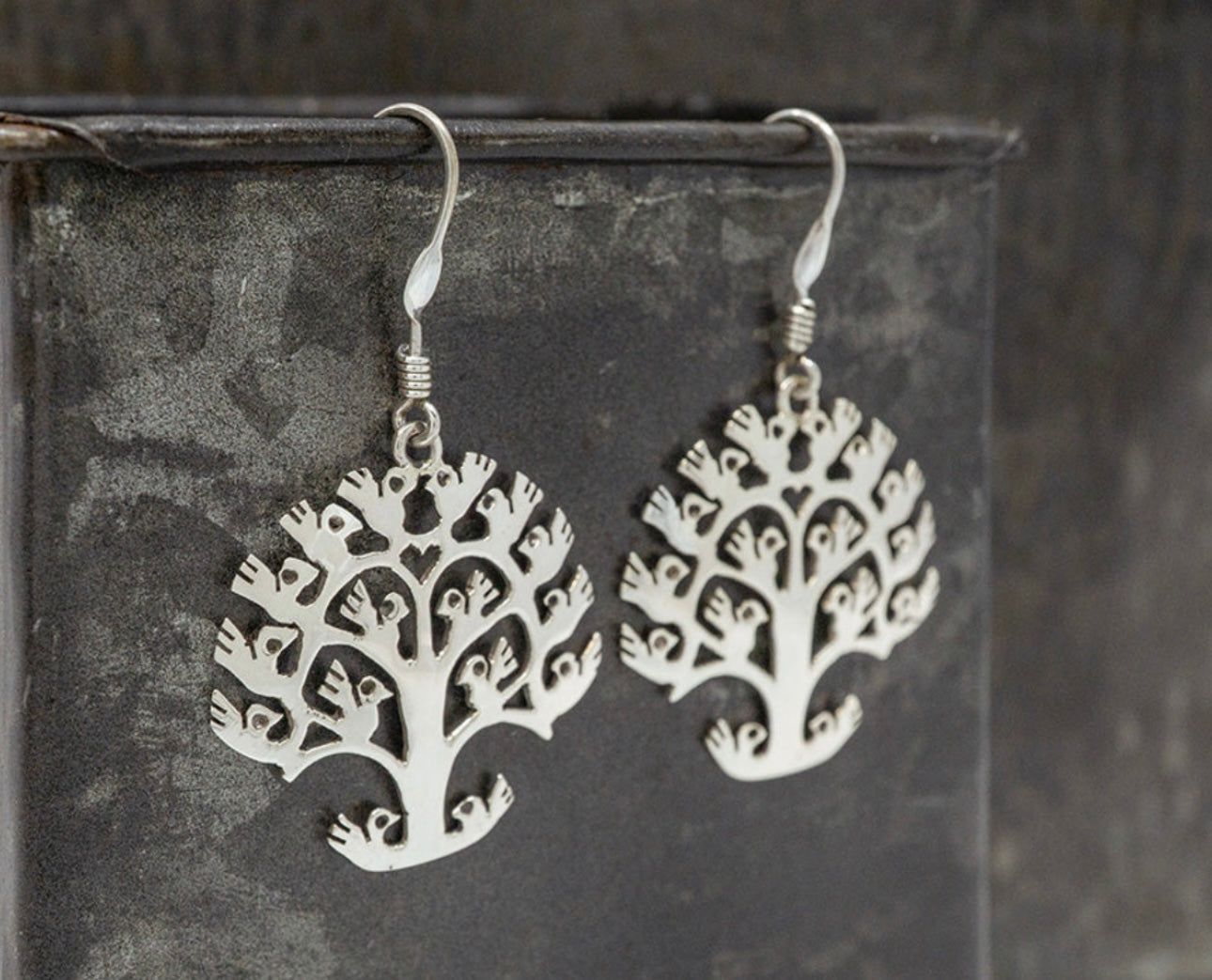 Birds in Tree of Life Sterling Silver Earrings