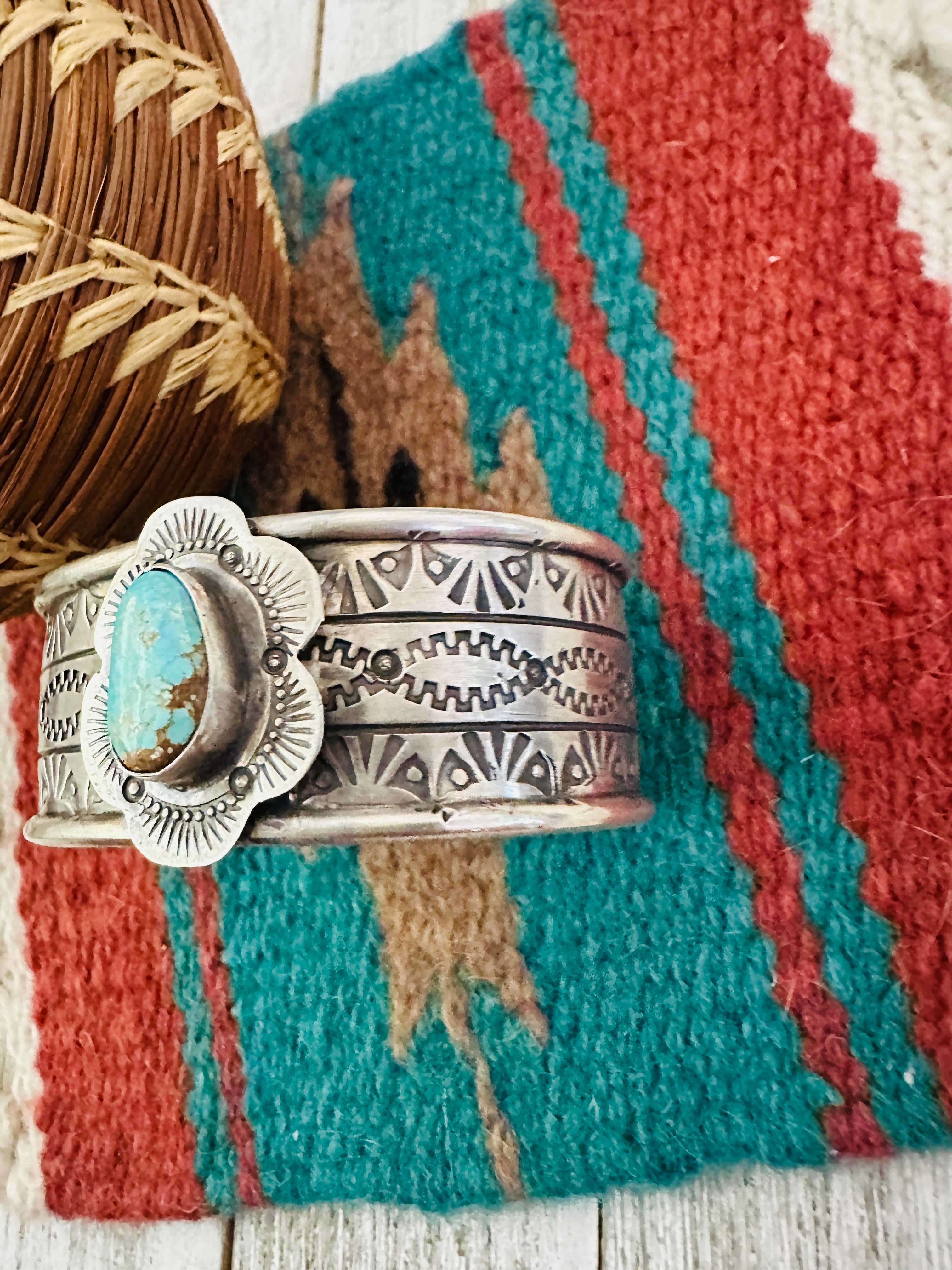 Handcrafted Old Pawn Turquoise & Sterling Silver Cuff Bracelet