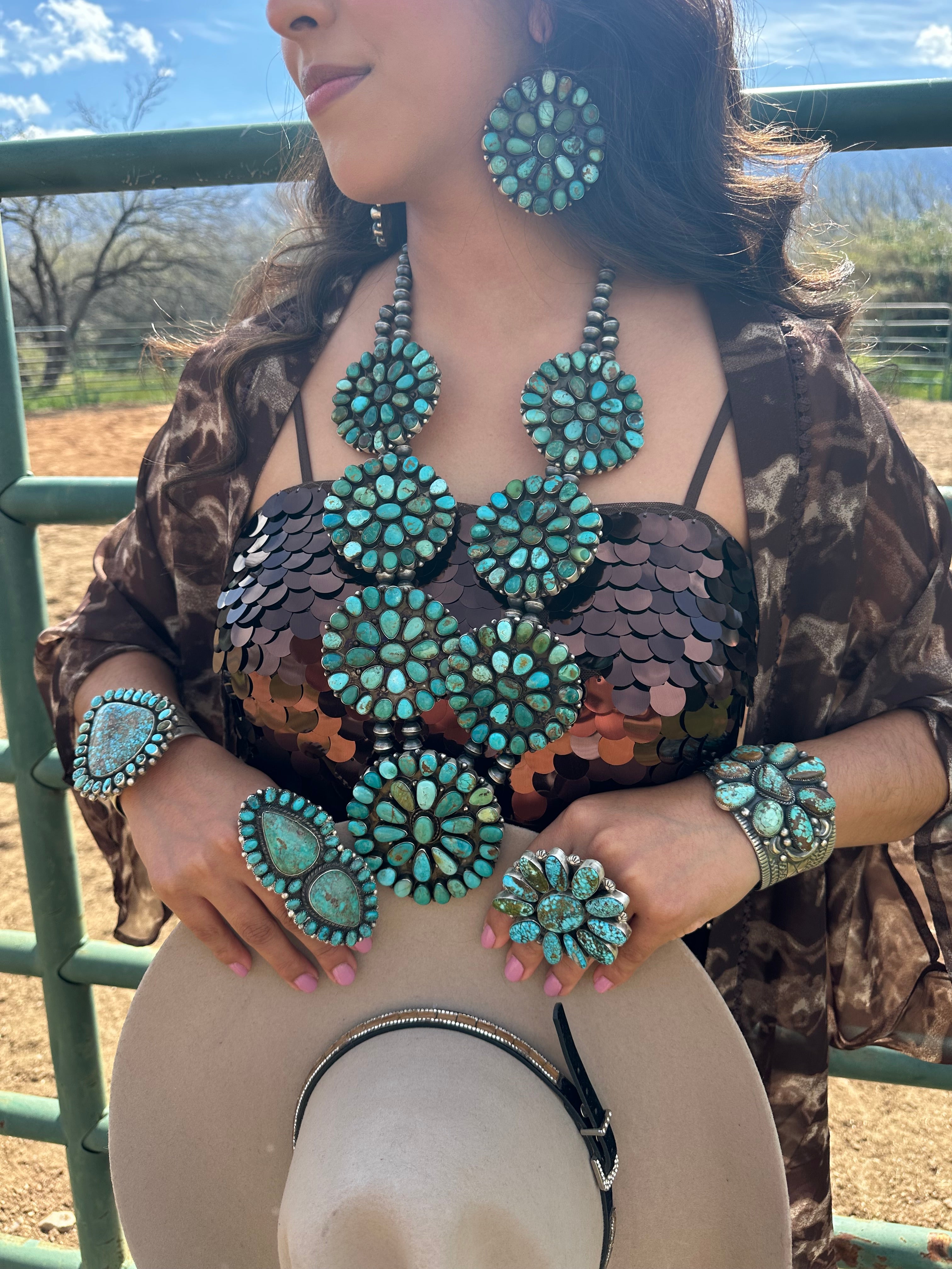 Handcrafted Ella Peters Royston Turquoise Statement Necklace Set