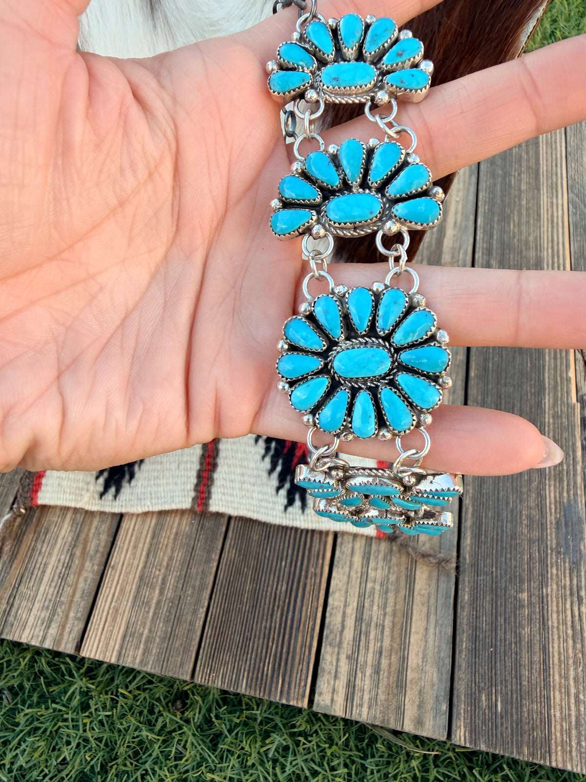 Handcrafted Turquoise & Sterling Silver Cluster Necklace by Alicia Wilson