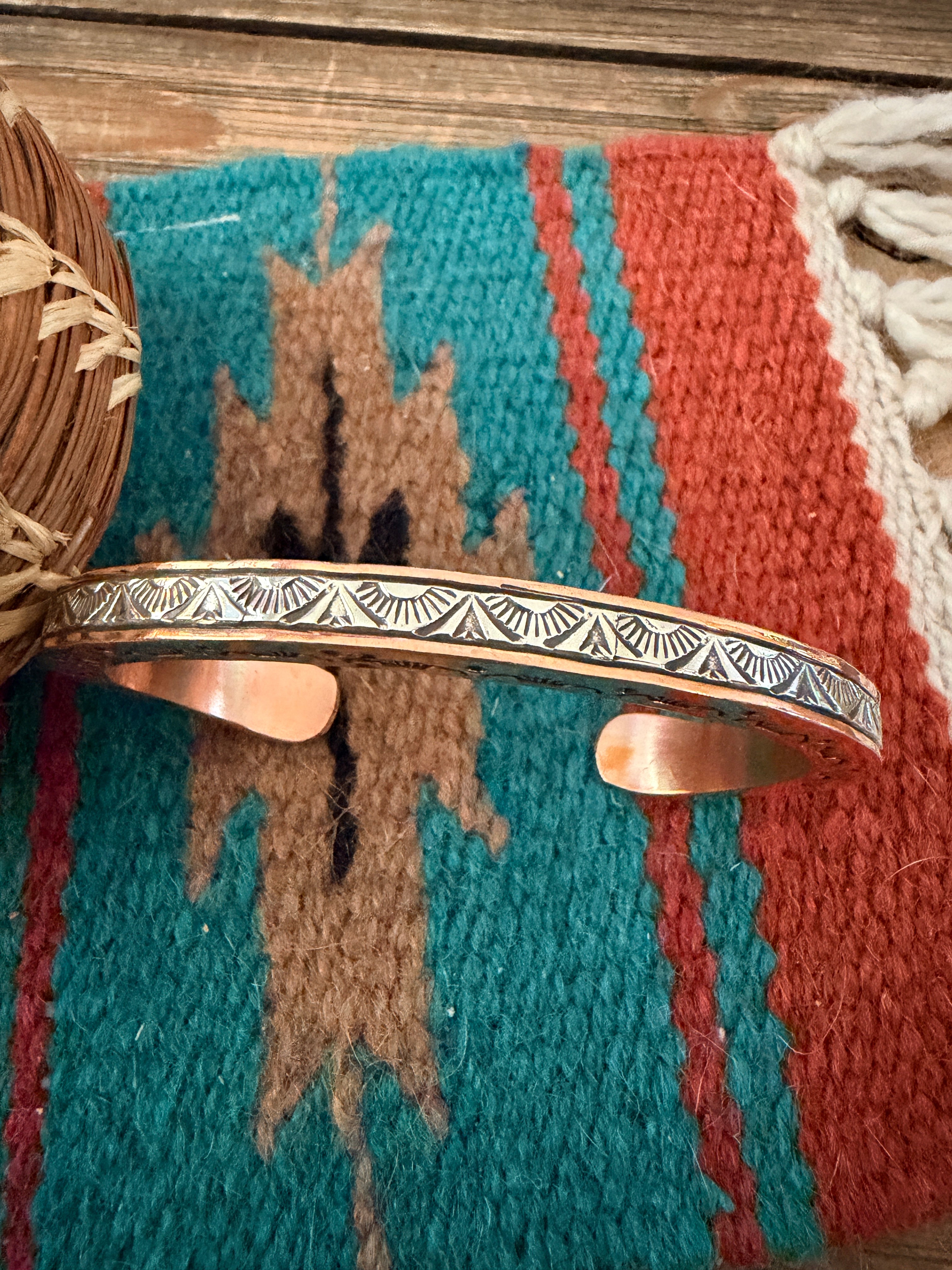 Handcrafted Copper & Sterling Silver Cuff Bracelet by Wylie Secatero