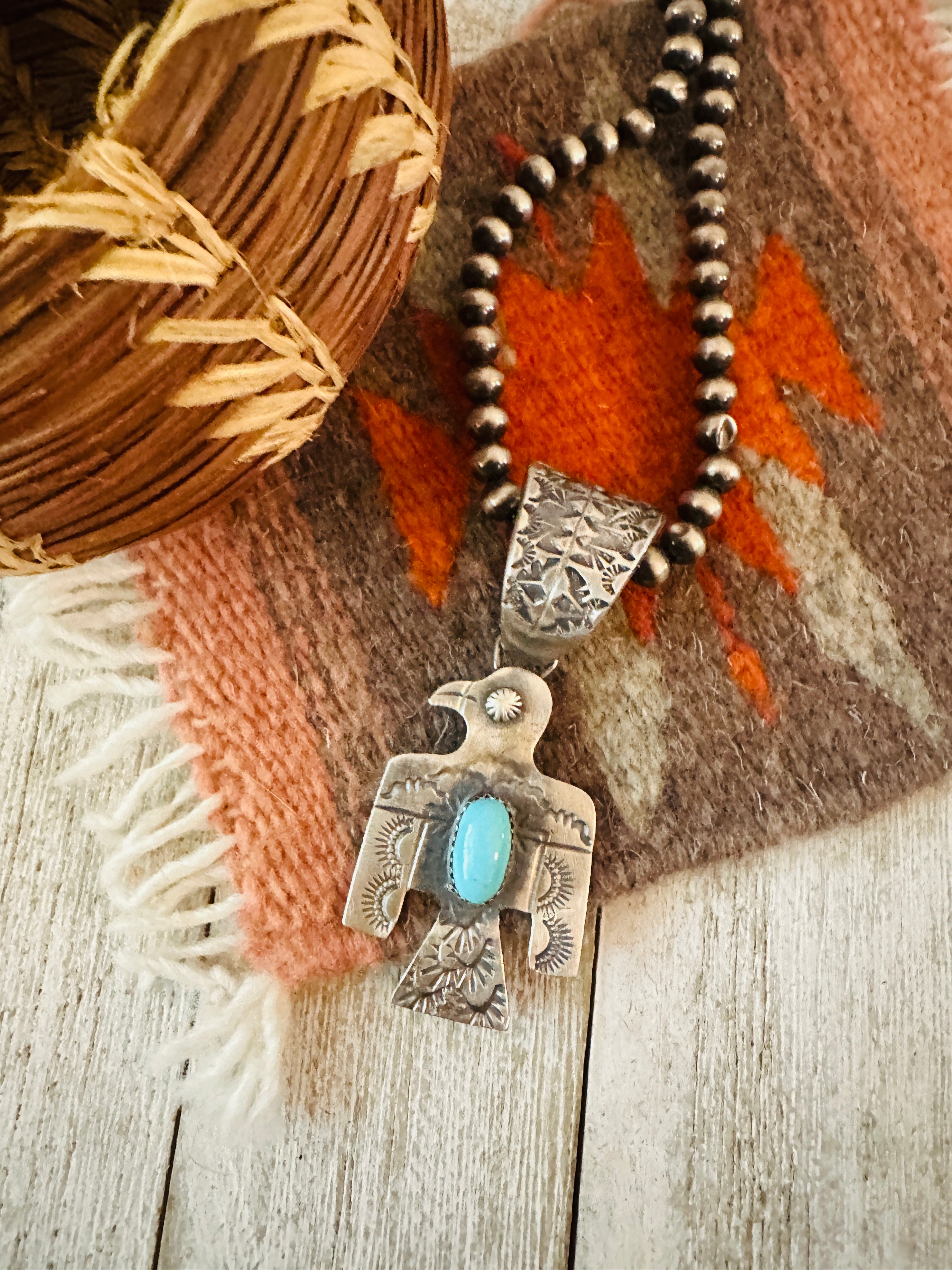 Handcrafted Turquoise & Sterling Silver Thunderbird Pendant