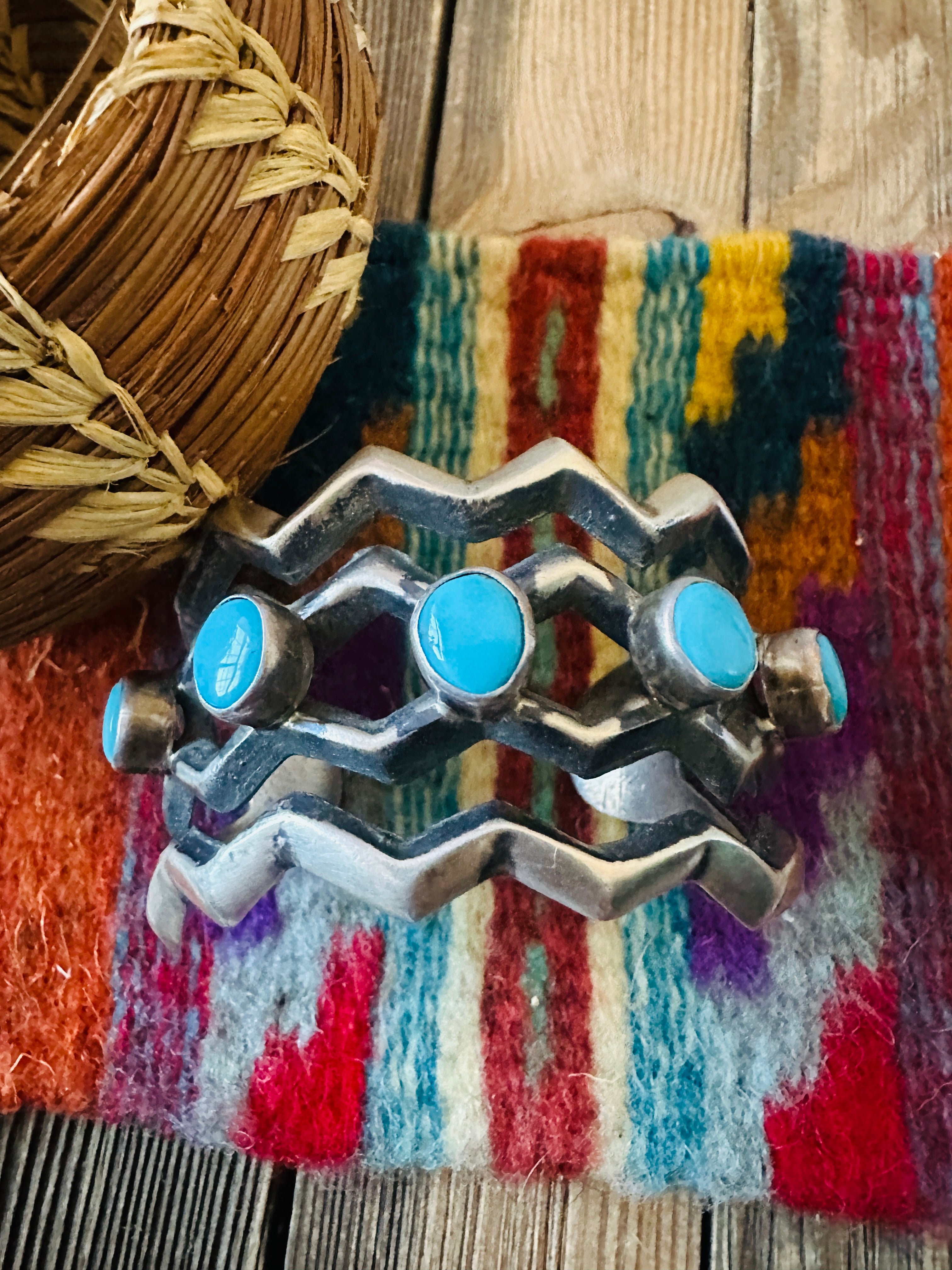 Handcrafted Turquoise & Sterling Silver Zigzag Cuff Bracelet