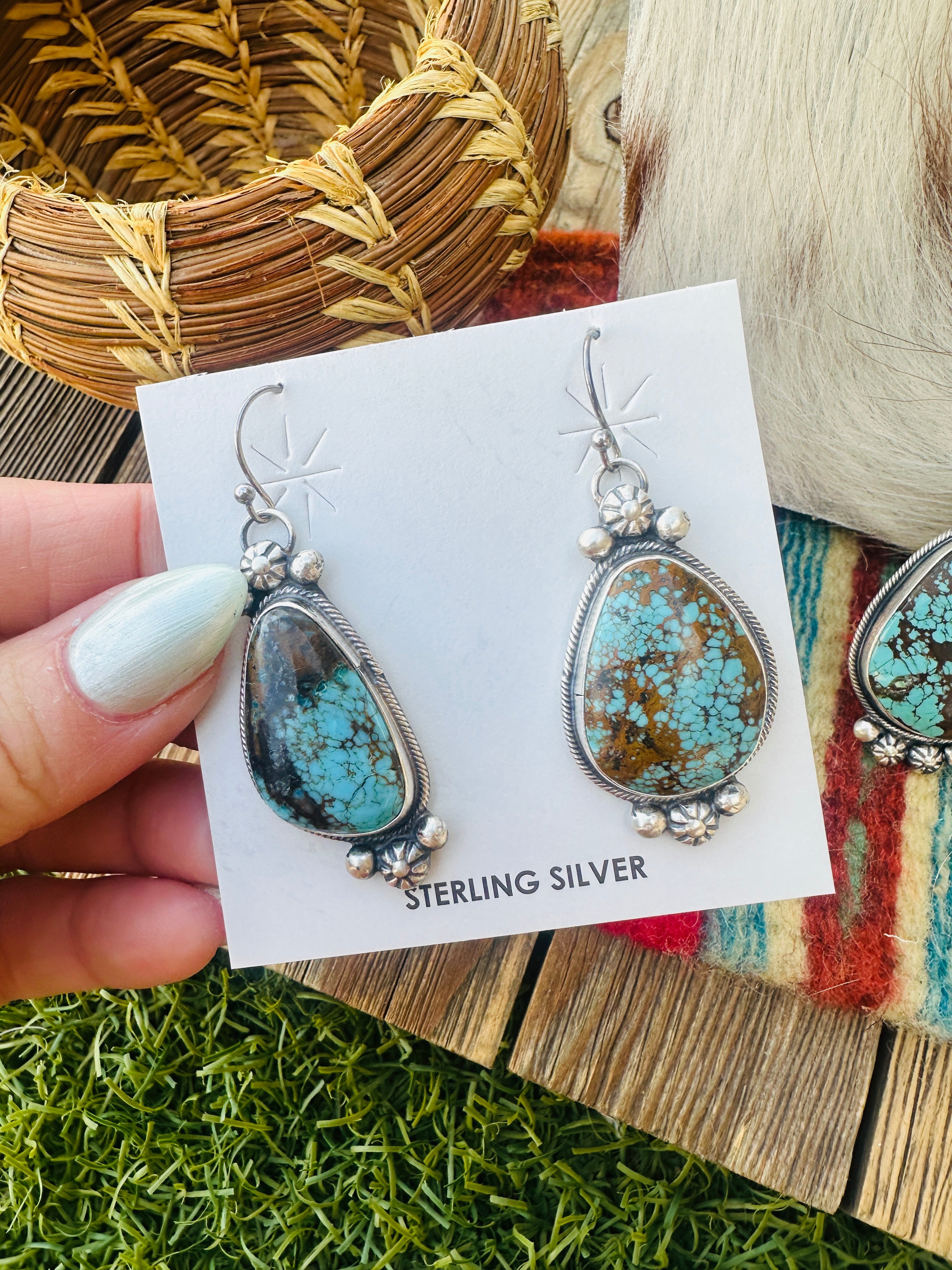 Handcrafted Turquoise & Sterling Silver Necklace and Earring Set by Sheila Becenti
