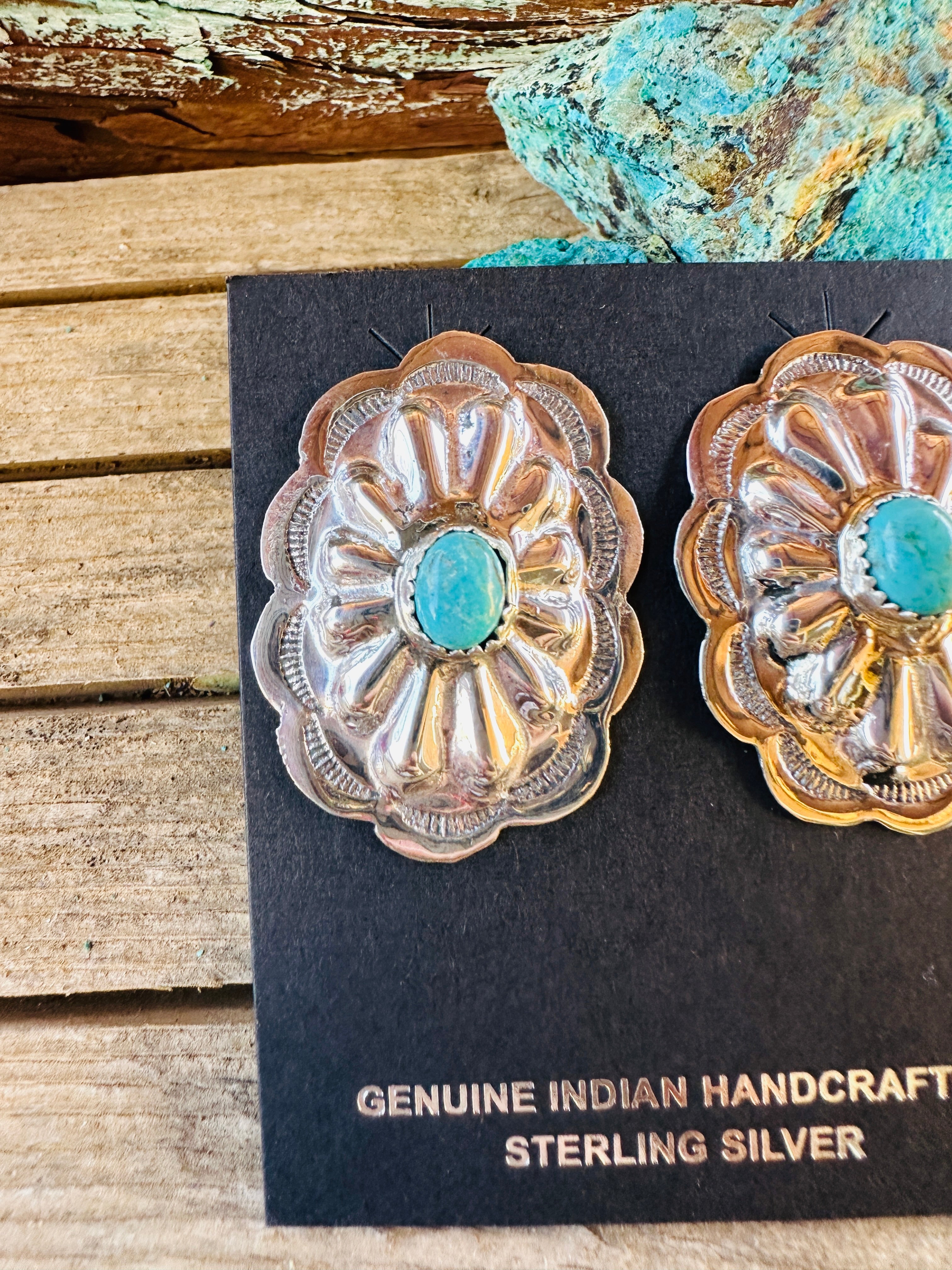 Handcrafted Turquoise & Sterling Silver Concho Post Earrings
