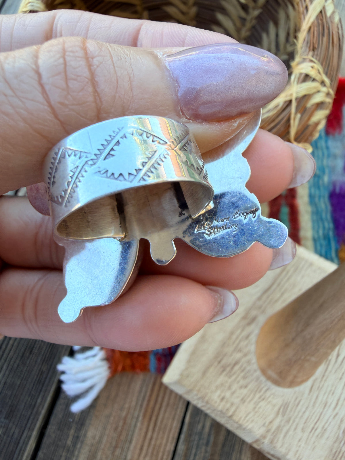 Handcrafted Spiny Oyster & Sterling Silver Butterfly Ring Size 9