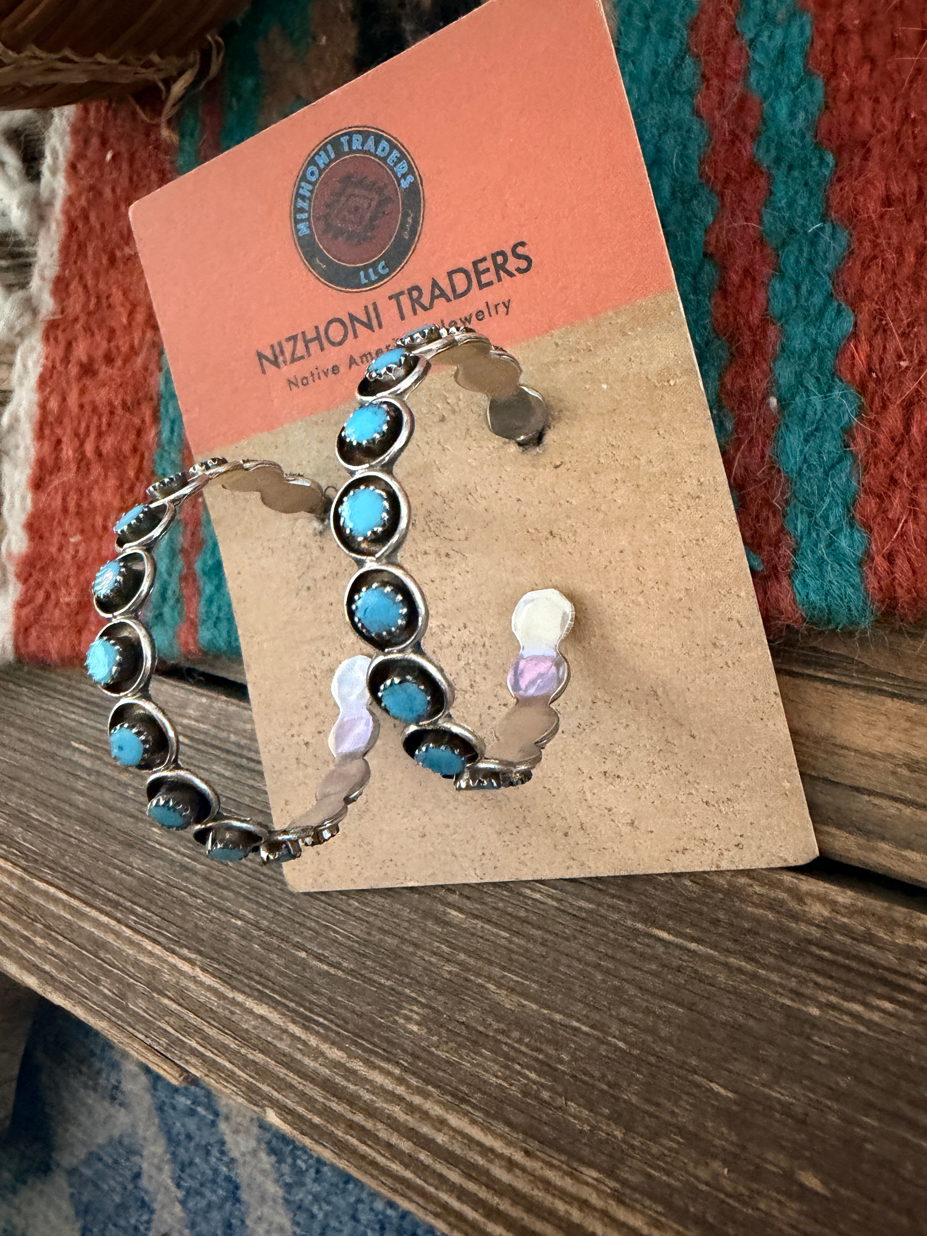 Handcrafted Turquoise & Sterling Silver Snake Eye Hoop Earrings