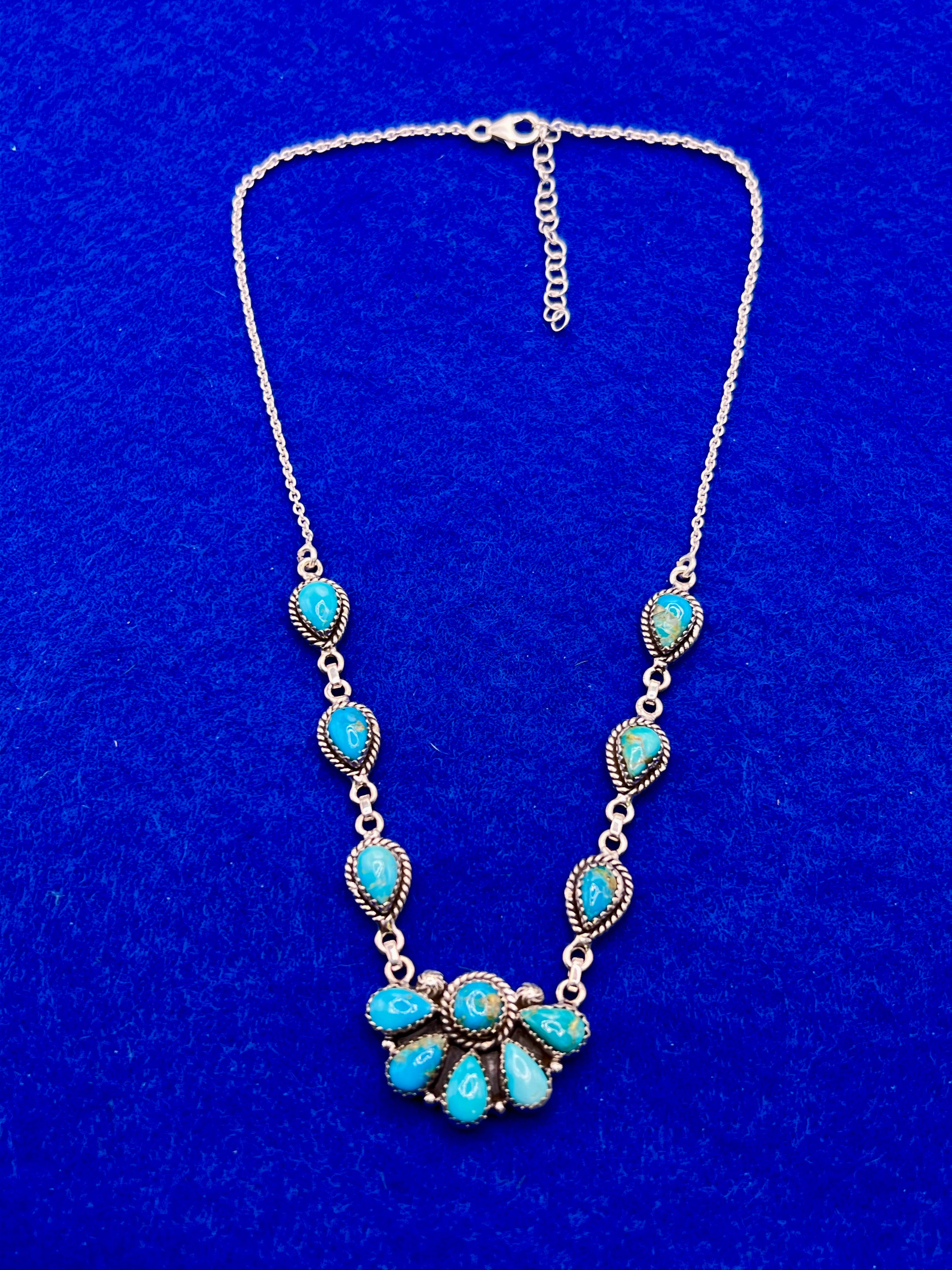 Handmade South Hill Sonoran Turquoise Cluster Sterling Silver Necklace