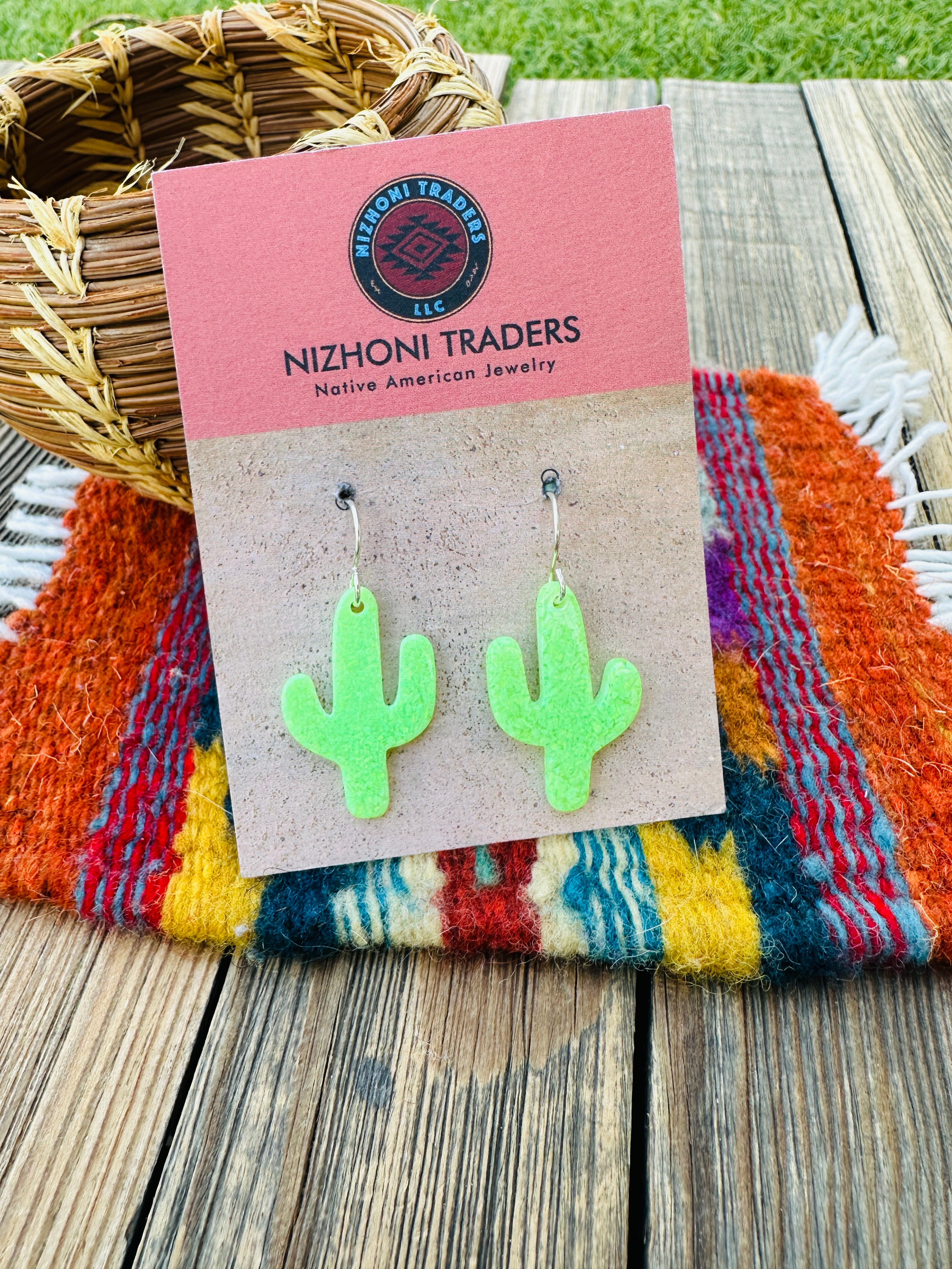 Handcrafted Sterling Silver & Opal Cactus Dangle Earrings