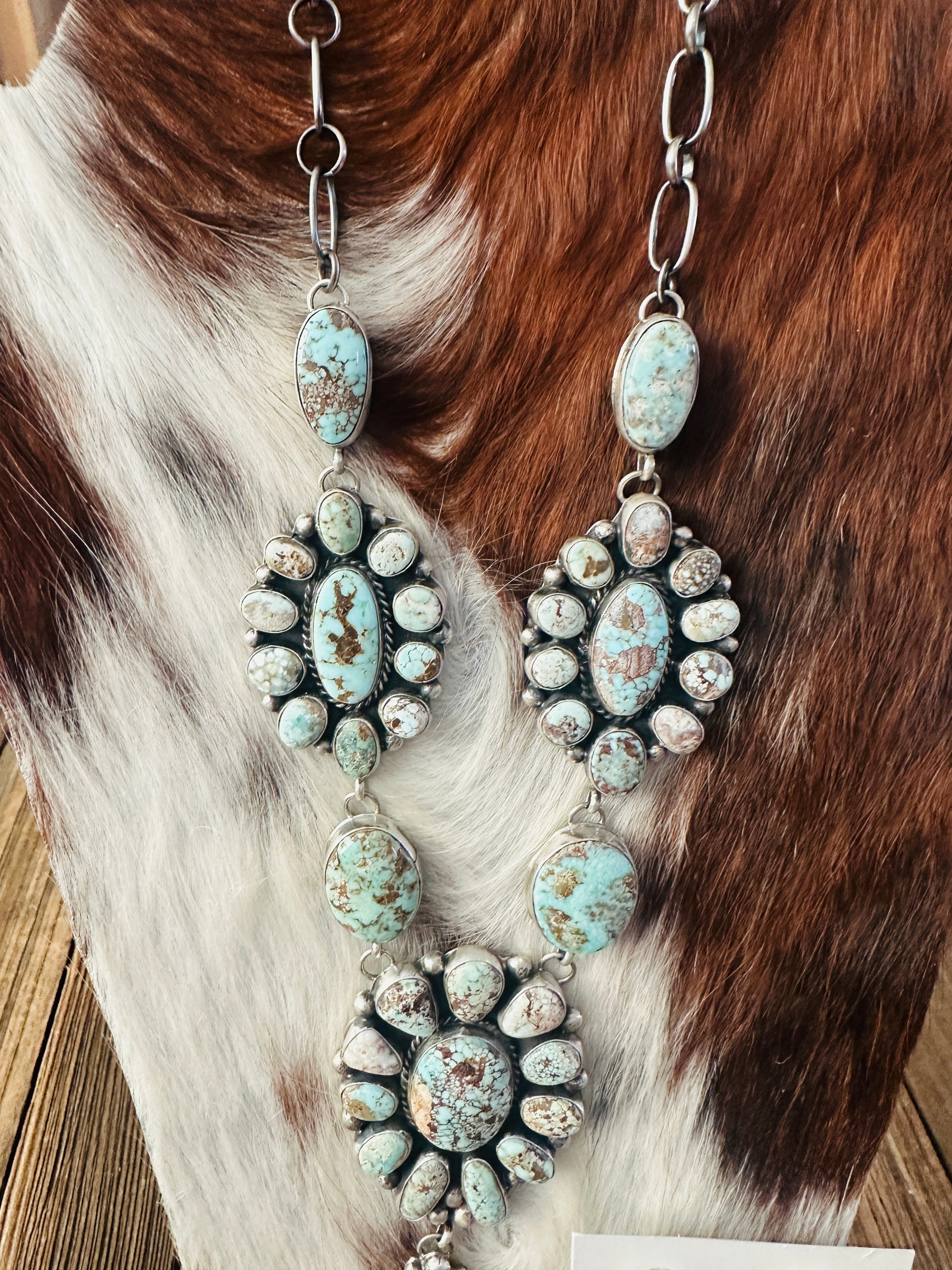 Handcrafted Dry Creek Turquoise & Sterling Silver Necklace and Earring Set by Louise Jim