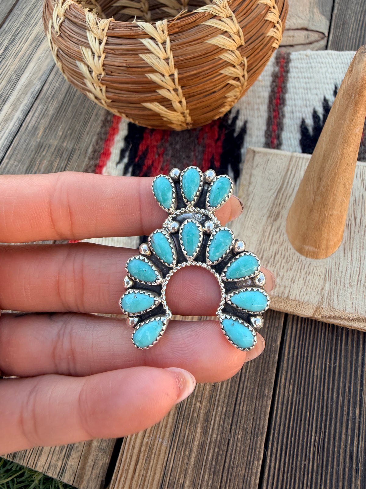 Handcrafted Turquoise & Sterling Silver Naja Cluster Adjustable Ring