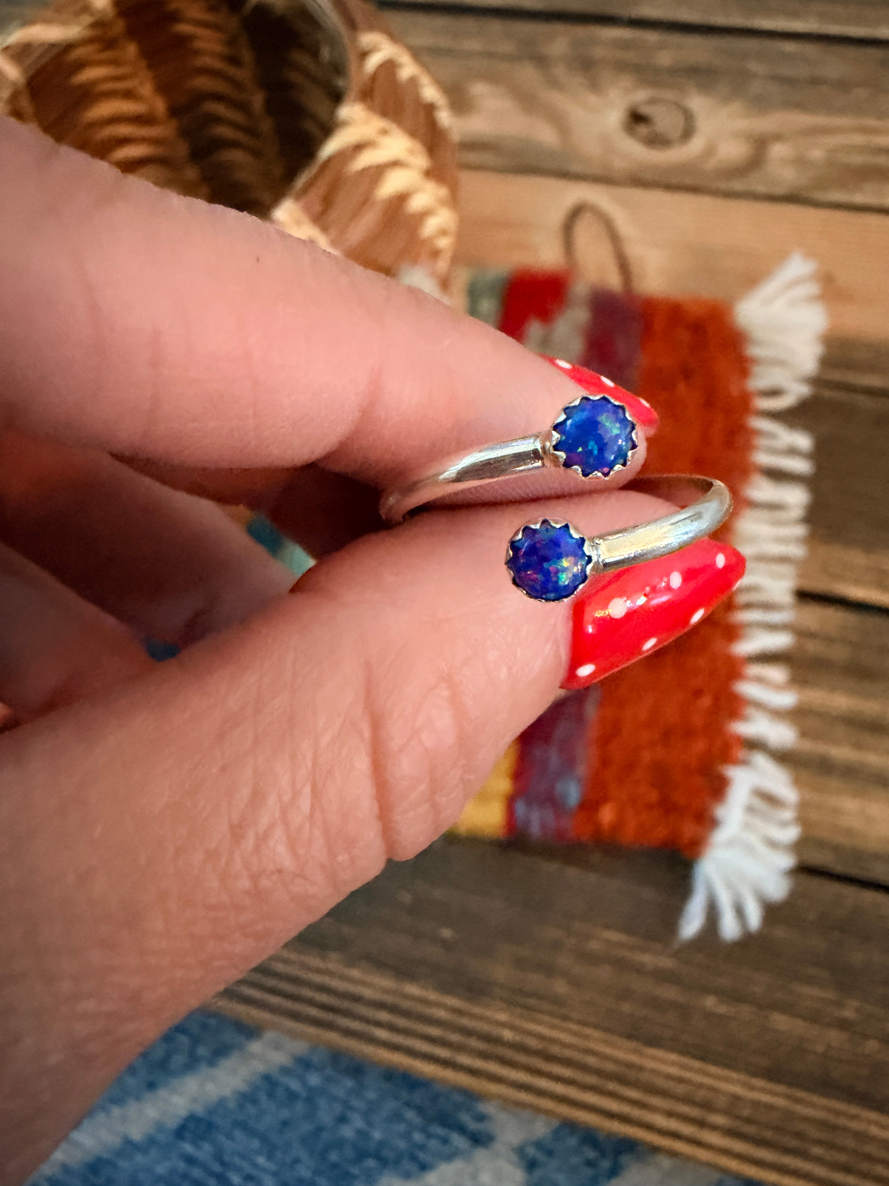 Handcrafted Dark Blue Opal & Sterling Silver Adjustable Ring